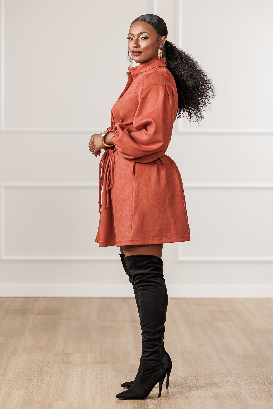 Natalie Lace-Up Mini Dress - Rust