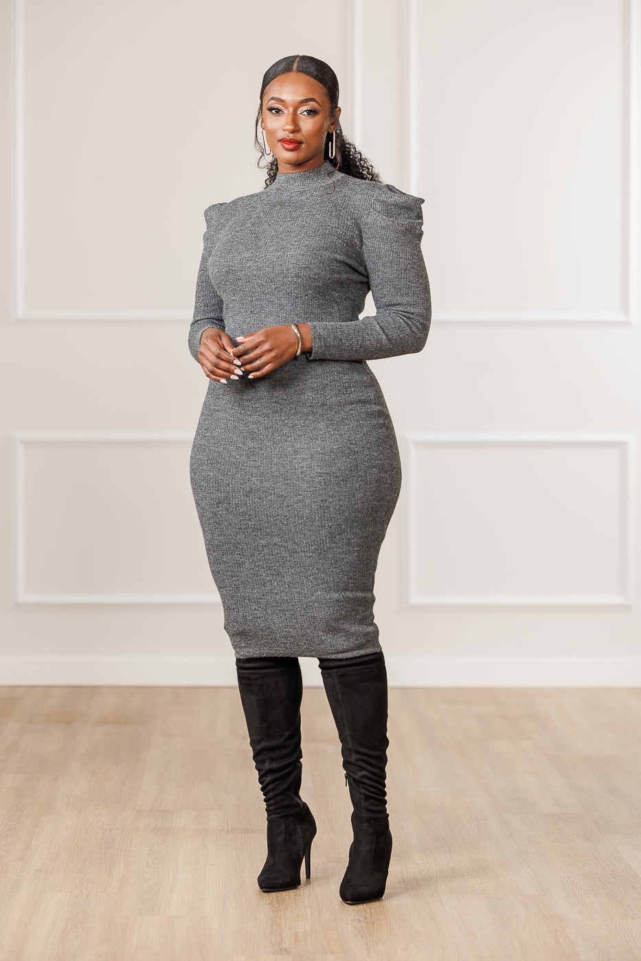 Jade Mock Neck Sweater Dress - Ash