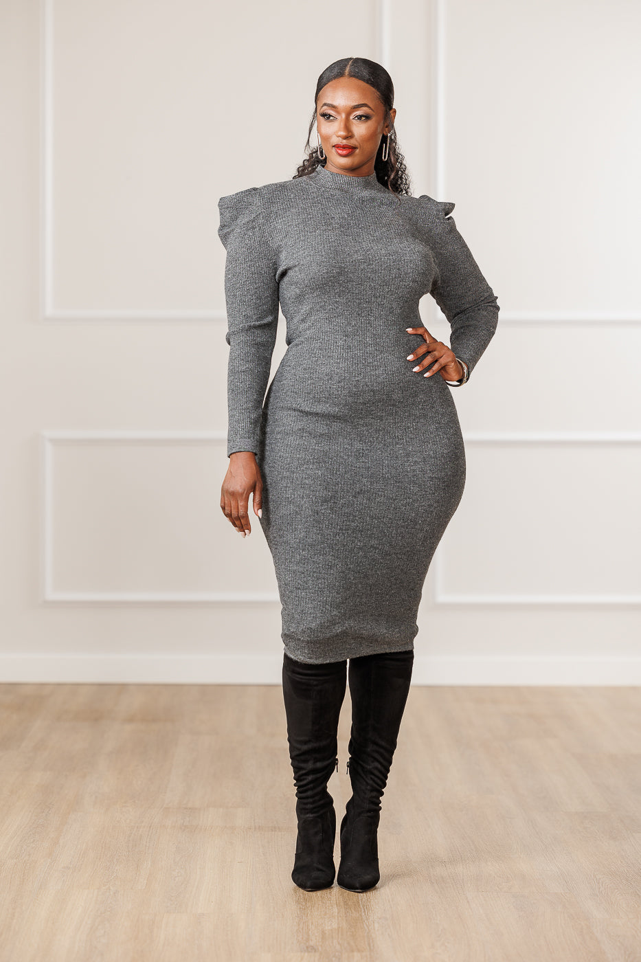 Jade Mock Neck Sweater Dress - Ash