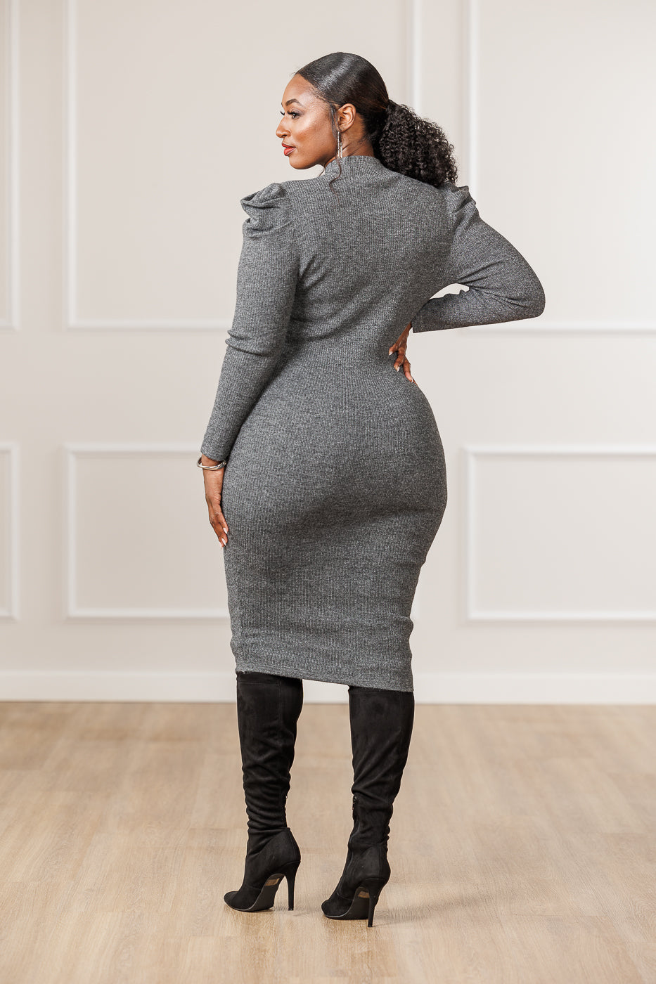 Jade Mock Neck Sweater Dress - Ash