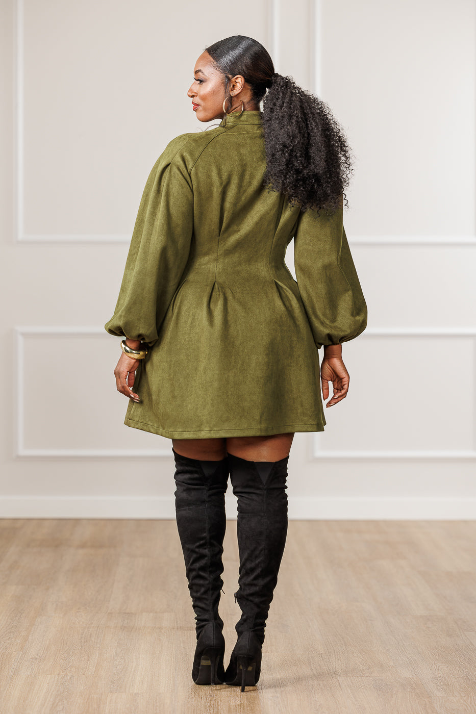 Natalie Lace-Up Mini Dress - Olive
