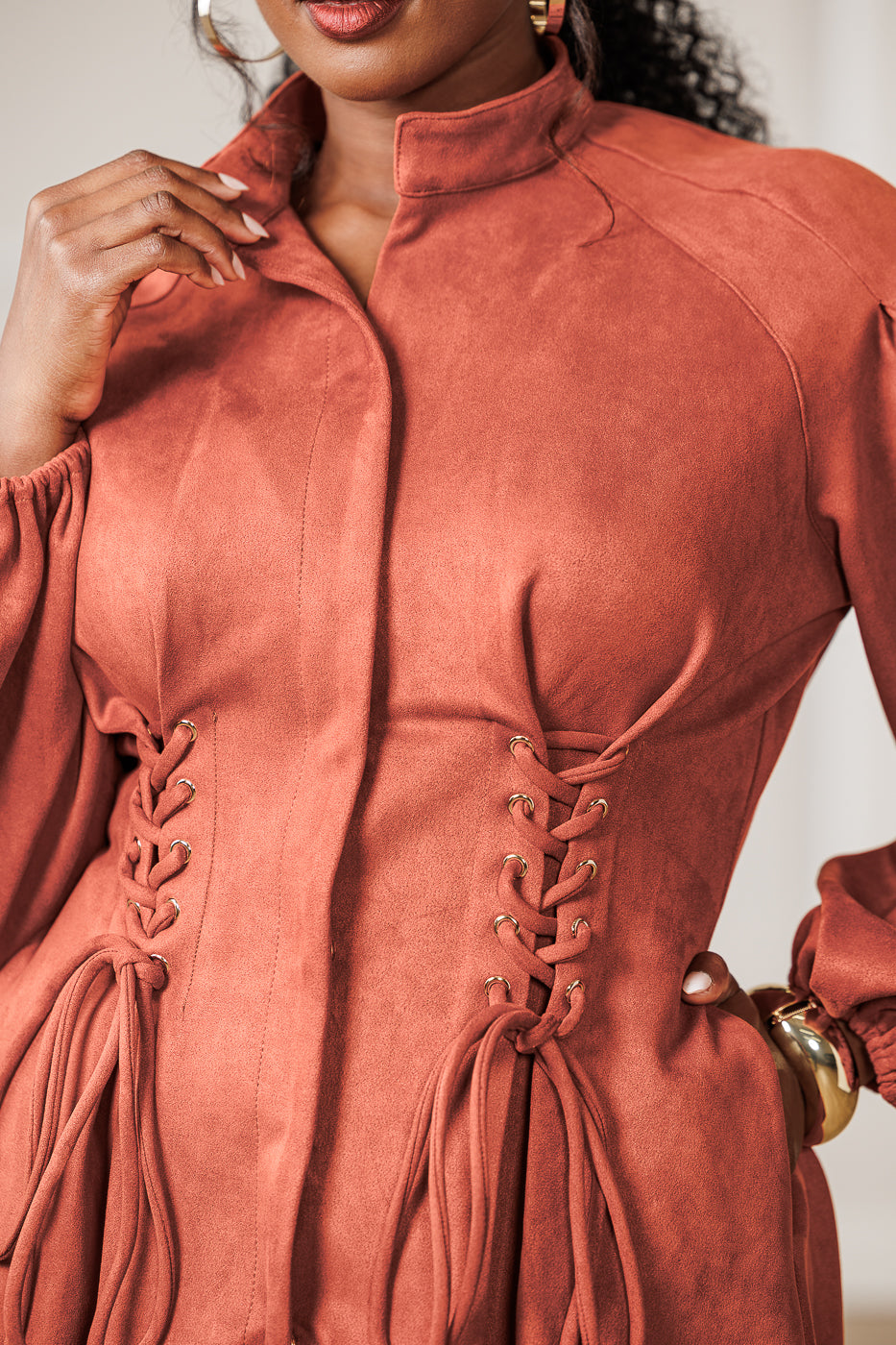 Natalie Lace-Up Mini Dress - Rust