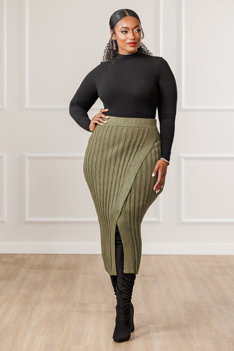 Nicole Sweater Knit Pencil Skirt - Olive