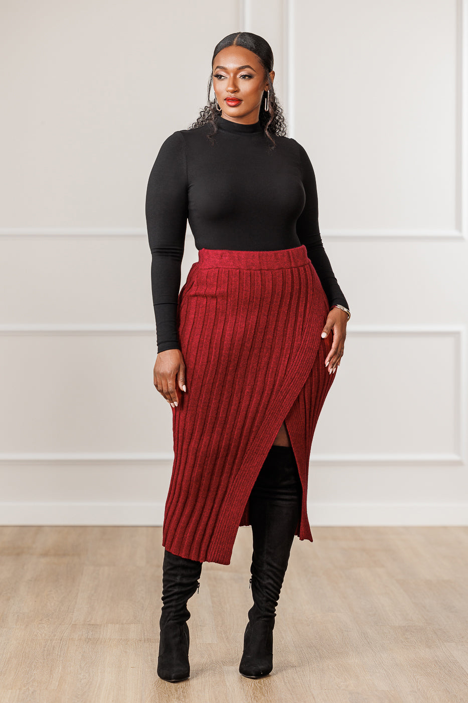 Nicole Sweater Knit Pencil Skirt - Red