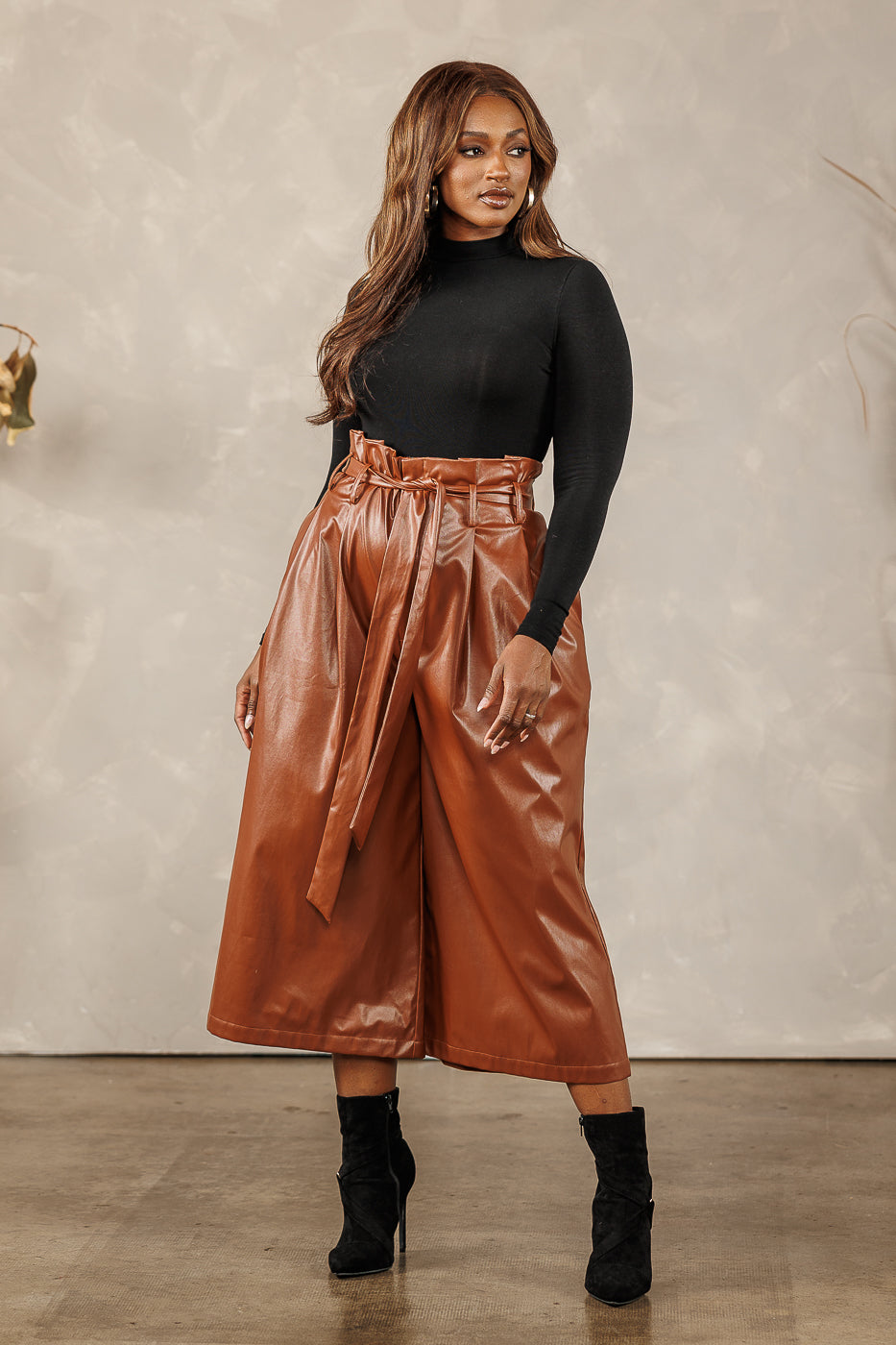 High waisted leather paperbag shops trousers