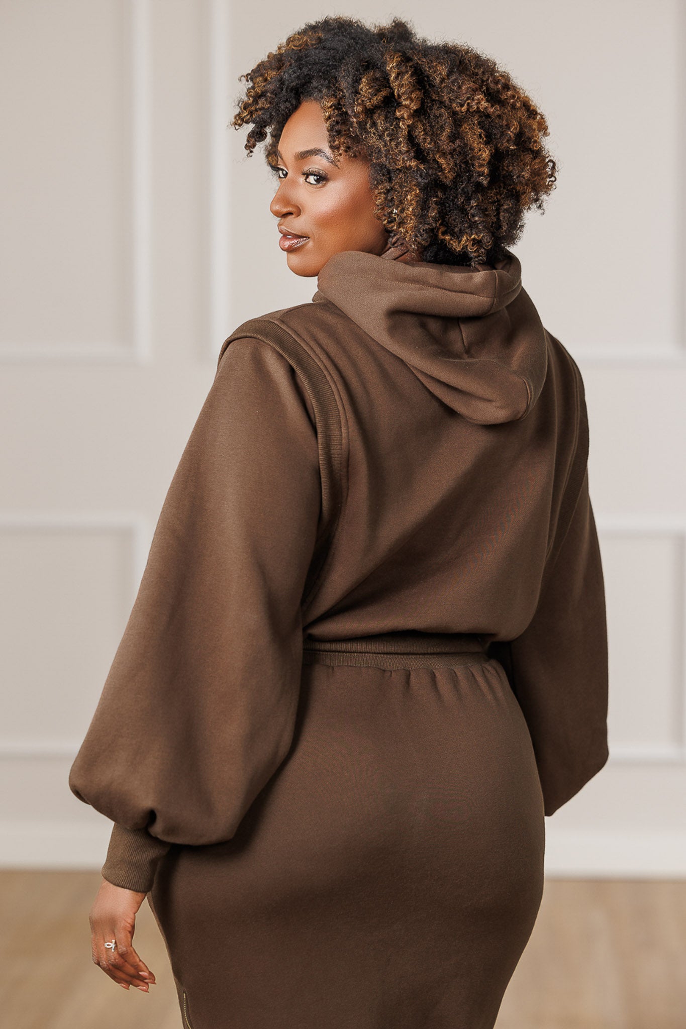 Blaire Fleece Overlay Hooded Jacket - Mocha