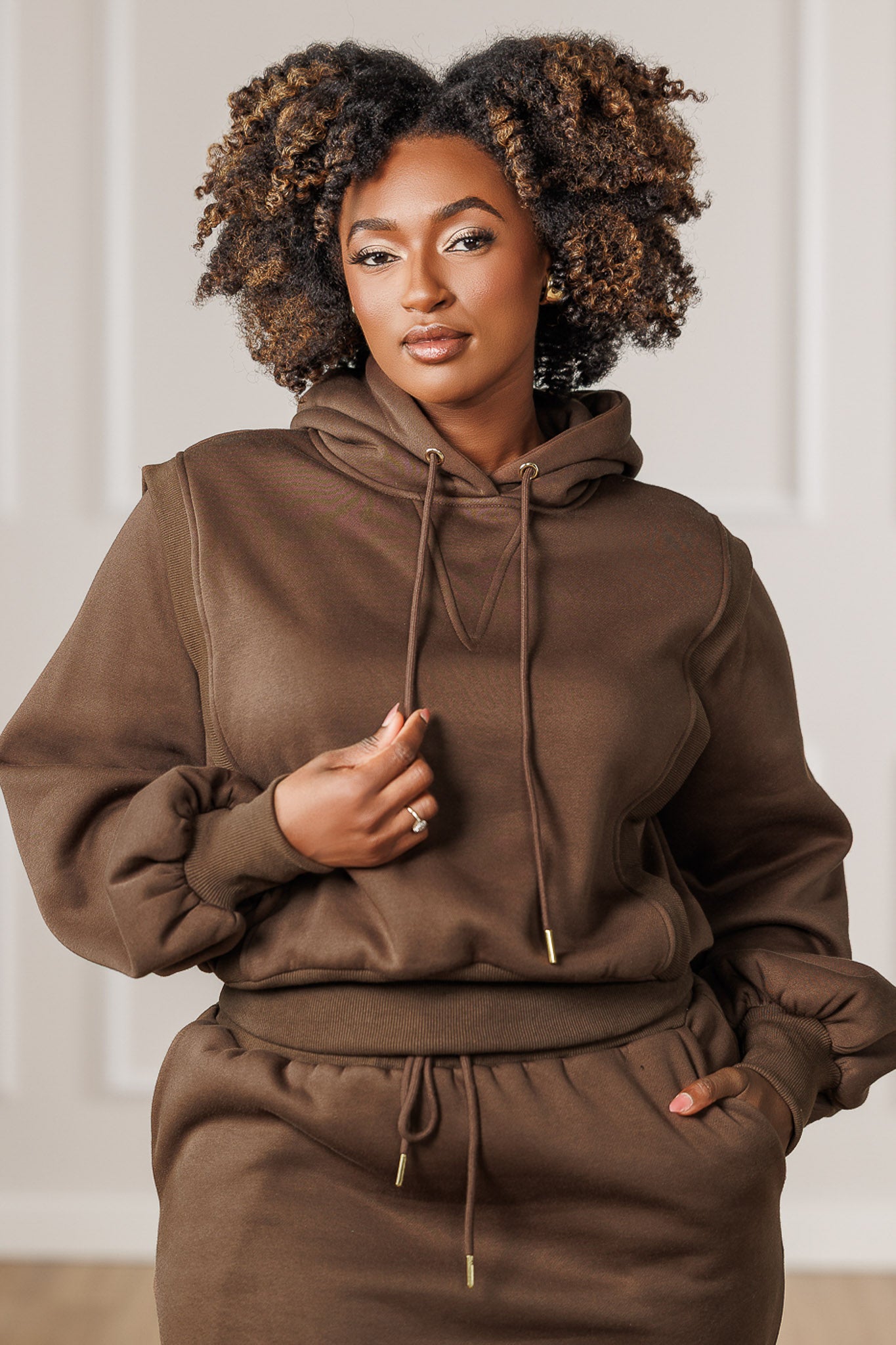 Blaire Fleece Overlay Hooded Jacket - Mocha