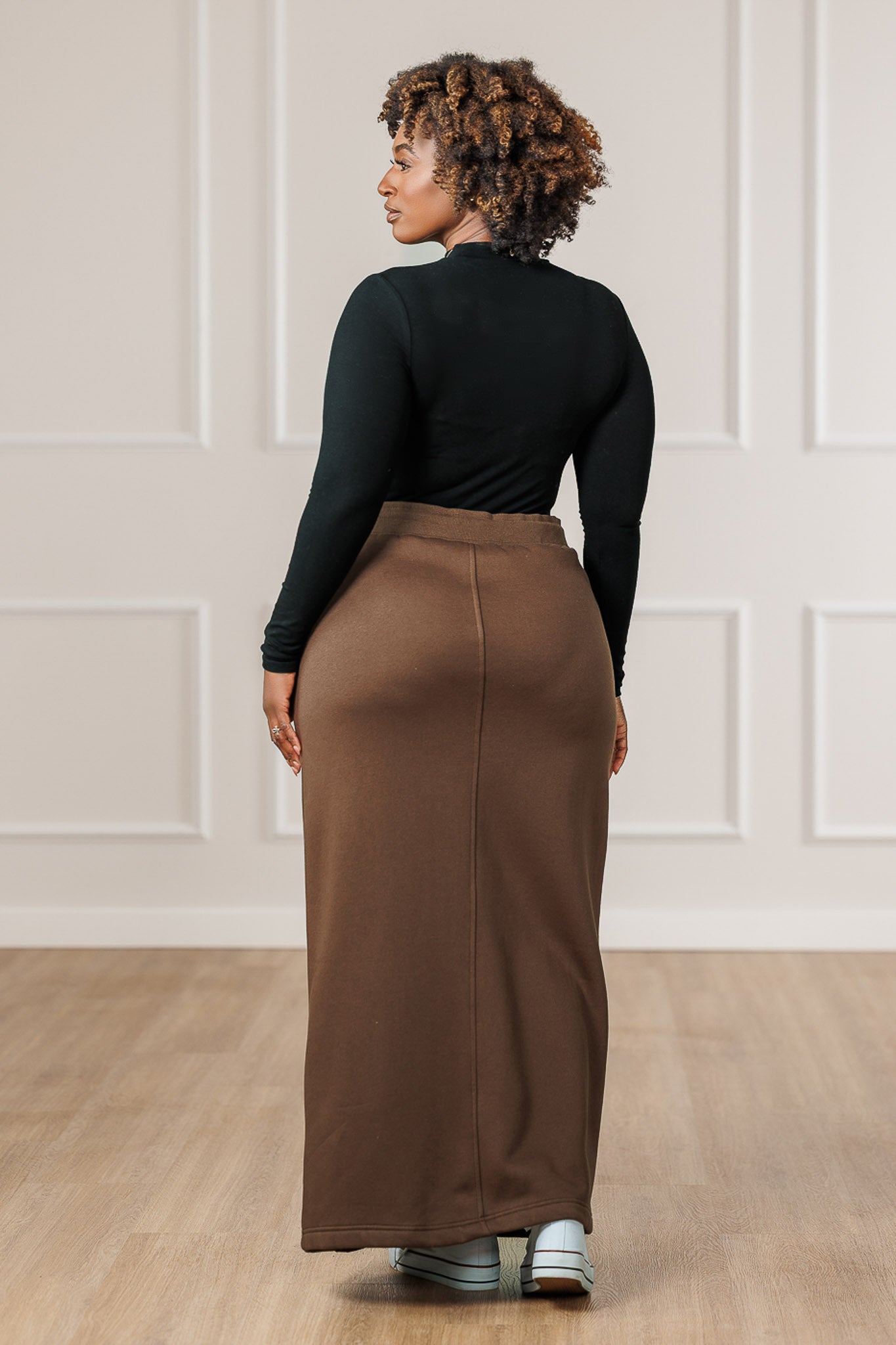 Carmella Fleece Ribbed Seams Skirt - Mocha