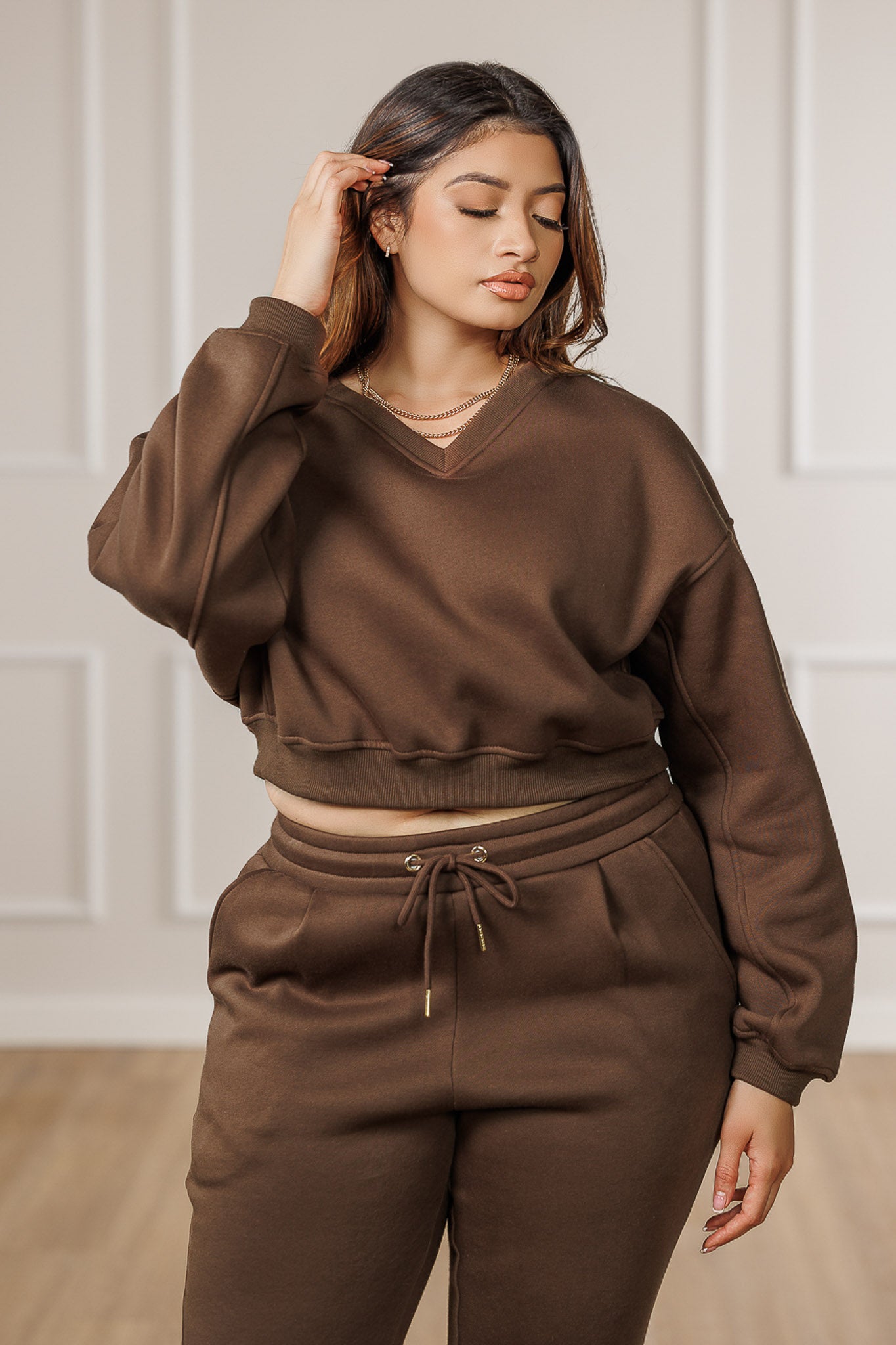 Samira Fleece Cropped Sweatshirt - Mocha