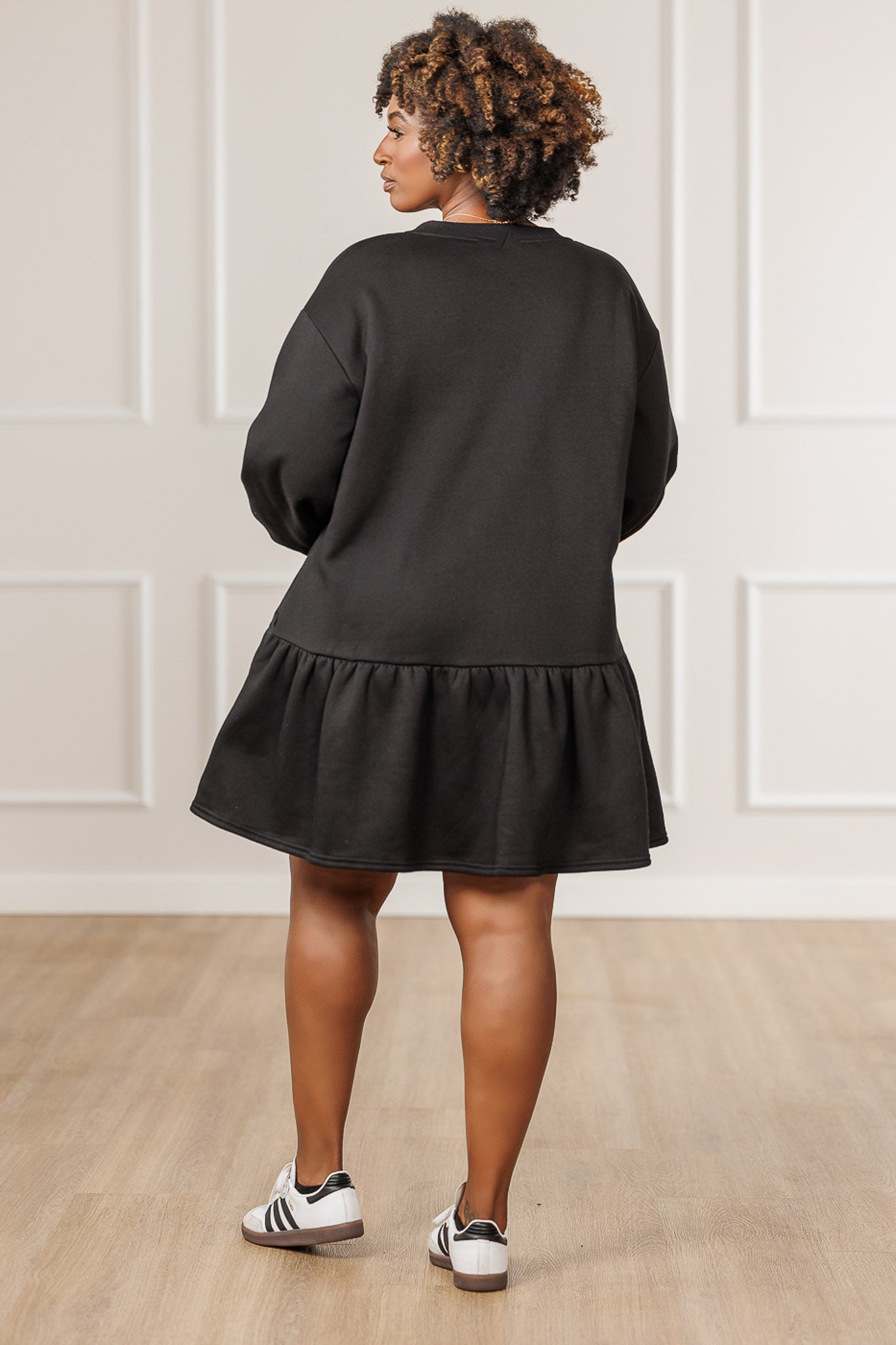 Nina Fleece Ruffle Hem Dress - Black