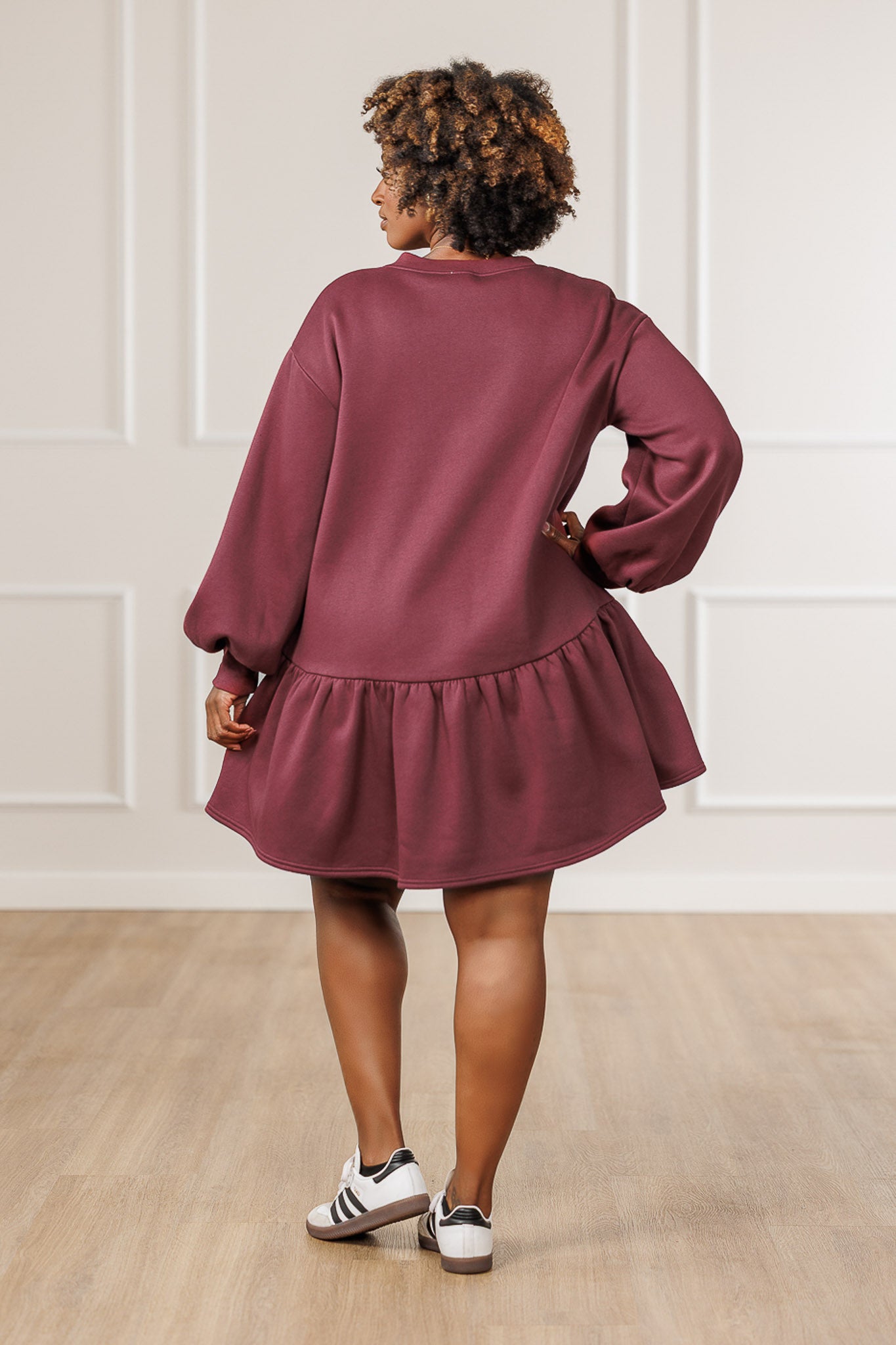 Nina Fleece Ruffle Hem Dress - Maroon