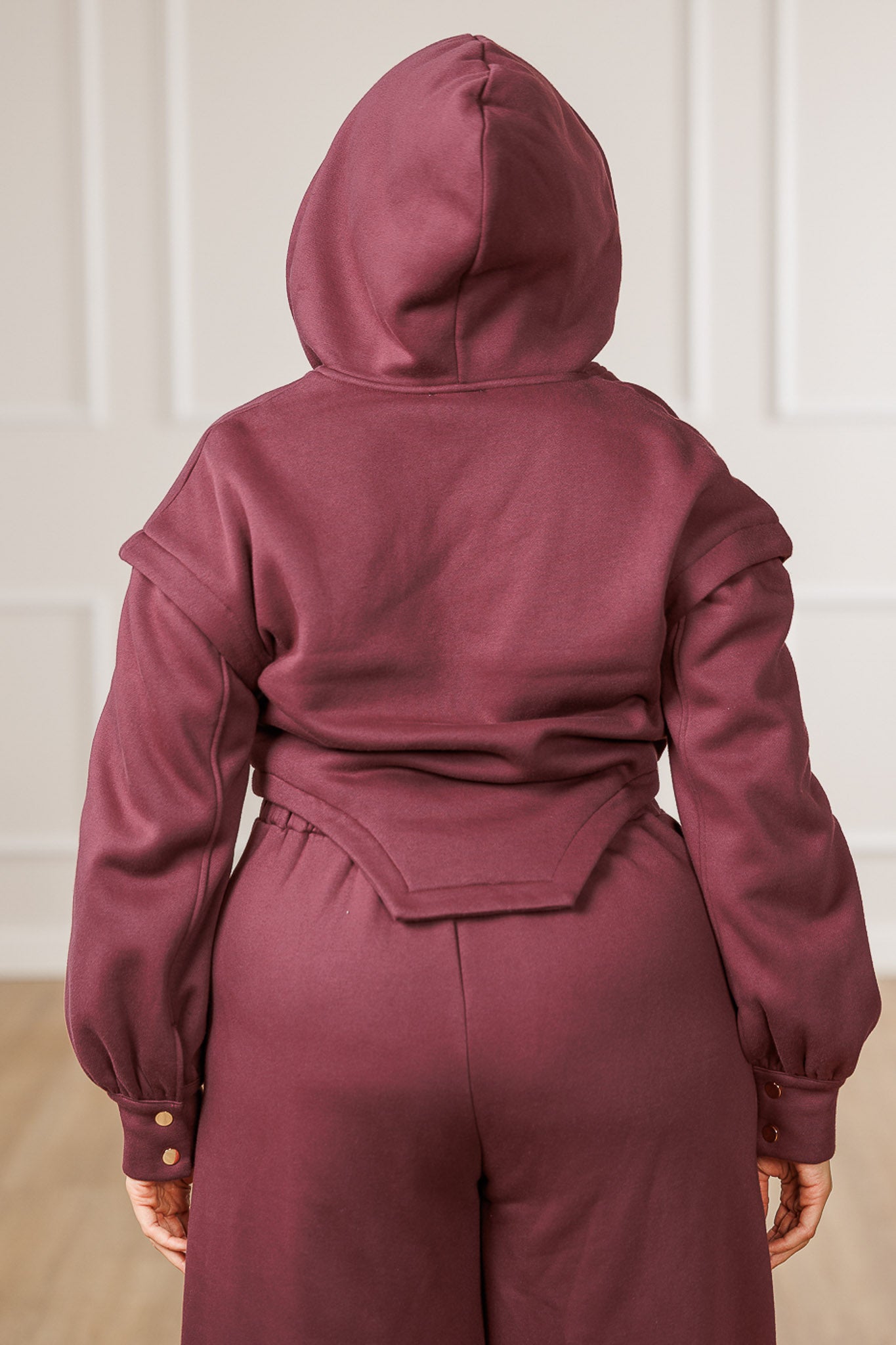 Maya Fleece Asymmetric Hooded Jacket - Maroon