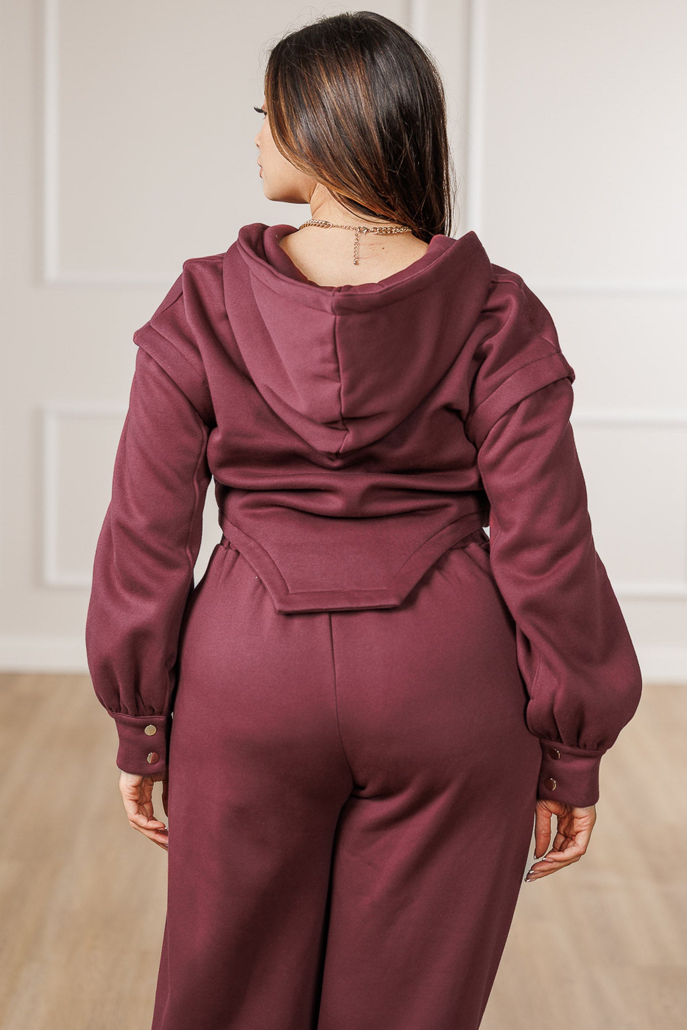 Maya Fleece Asymmetric Hooded Jacket - Maroon