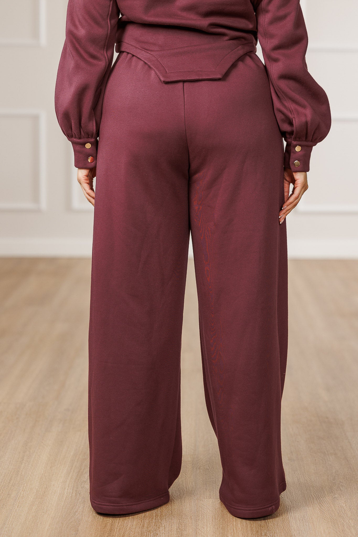 Nolan Fleece Tulip Waistband Pants - Maroon