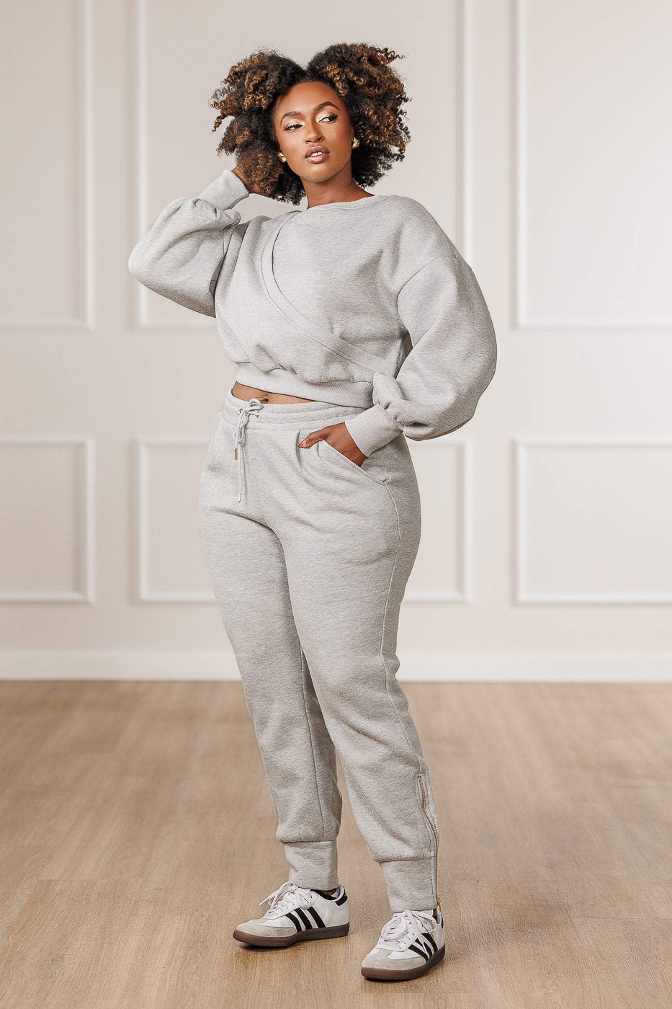 Vivian Fleece Surplice Sweatshirt - Heather Grey