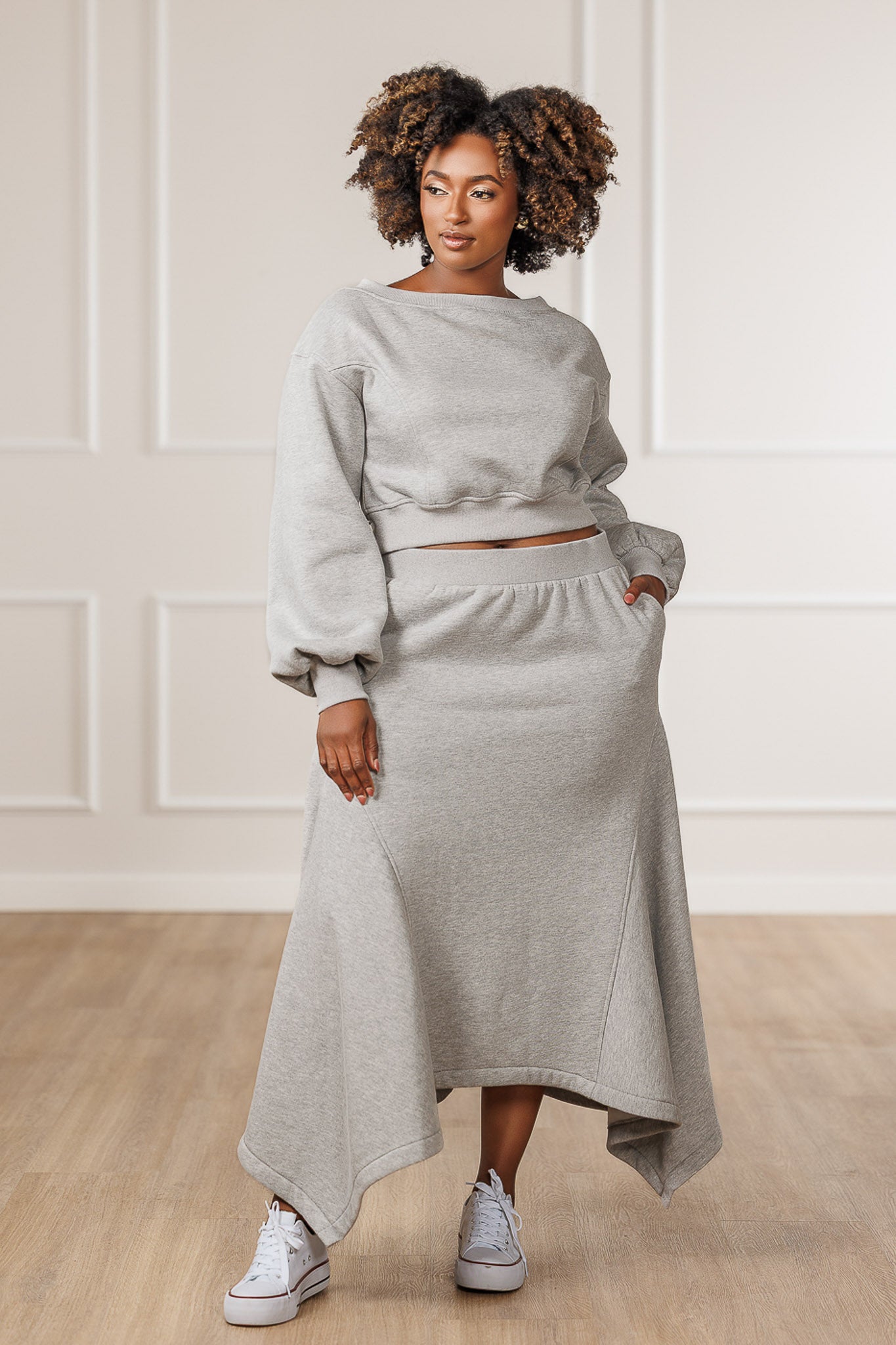 Sable Fleece Handkerchief Skirt - Heather Grey