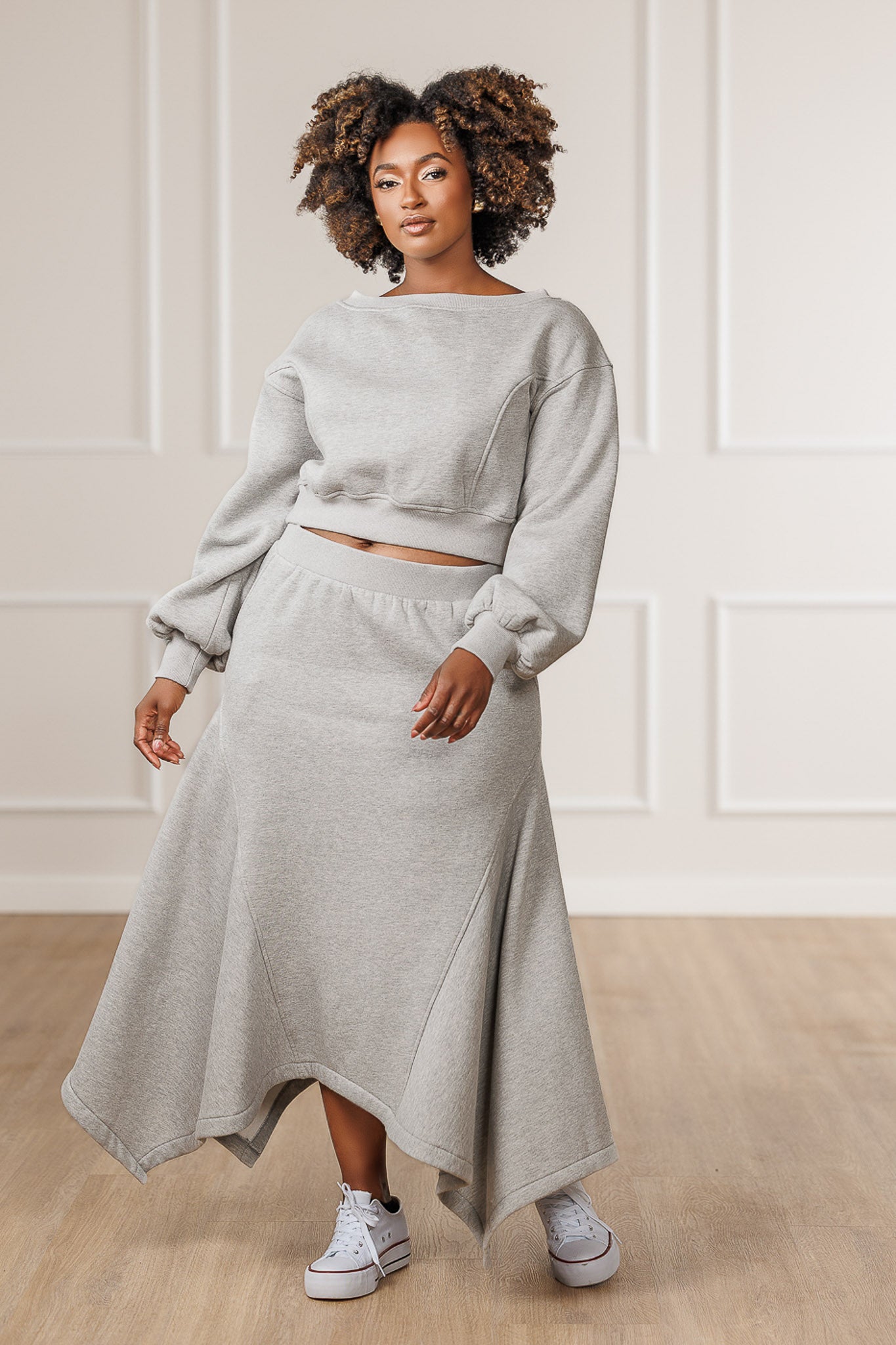 Sable Fleece Handkerchief Skirt - Heather Grey