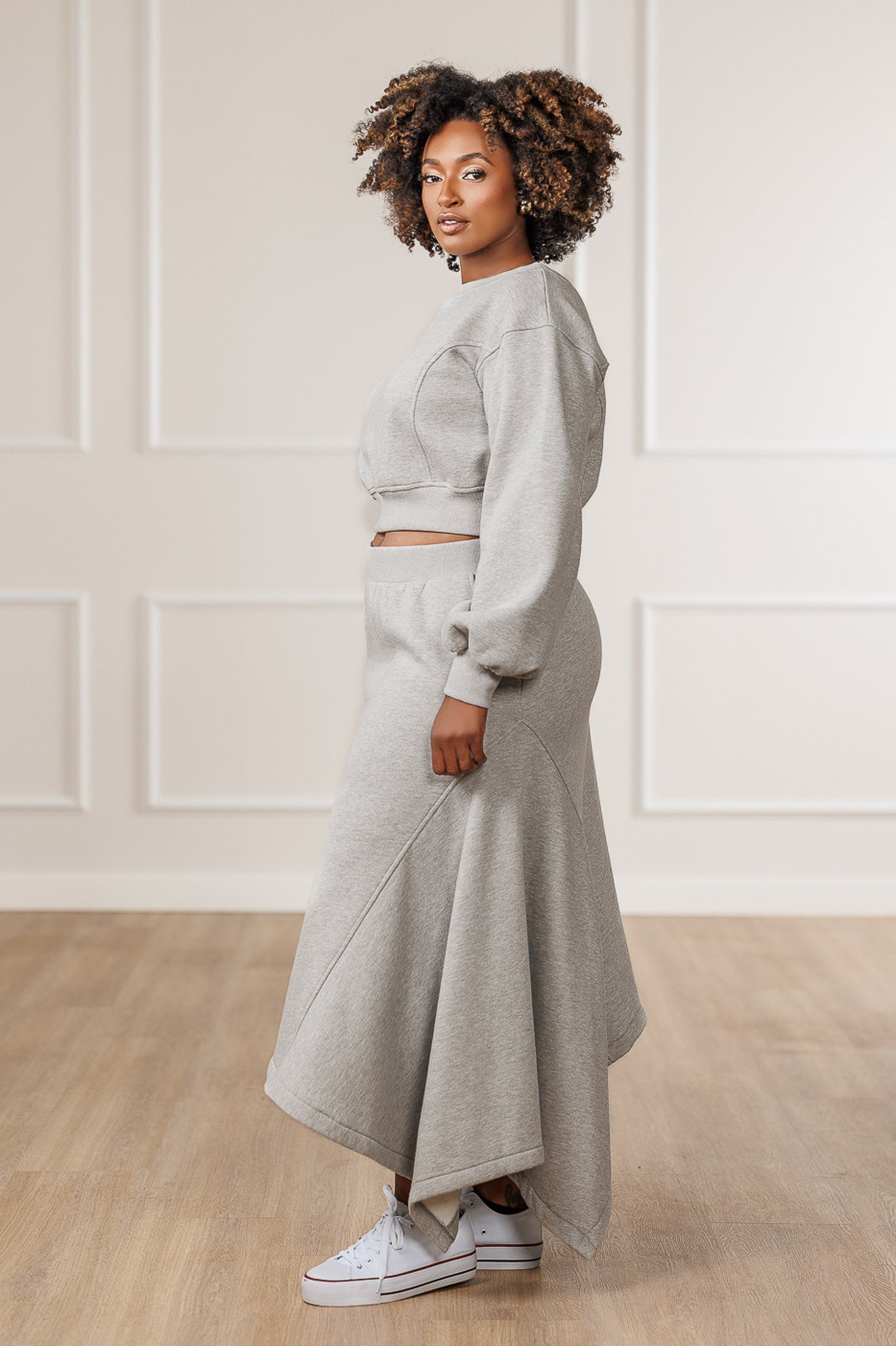 Sable Fleece Handkerchief Skirt - Heather Grey