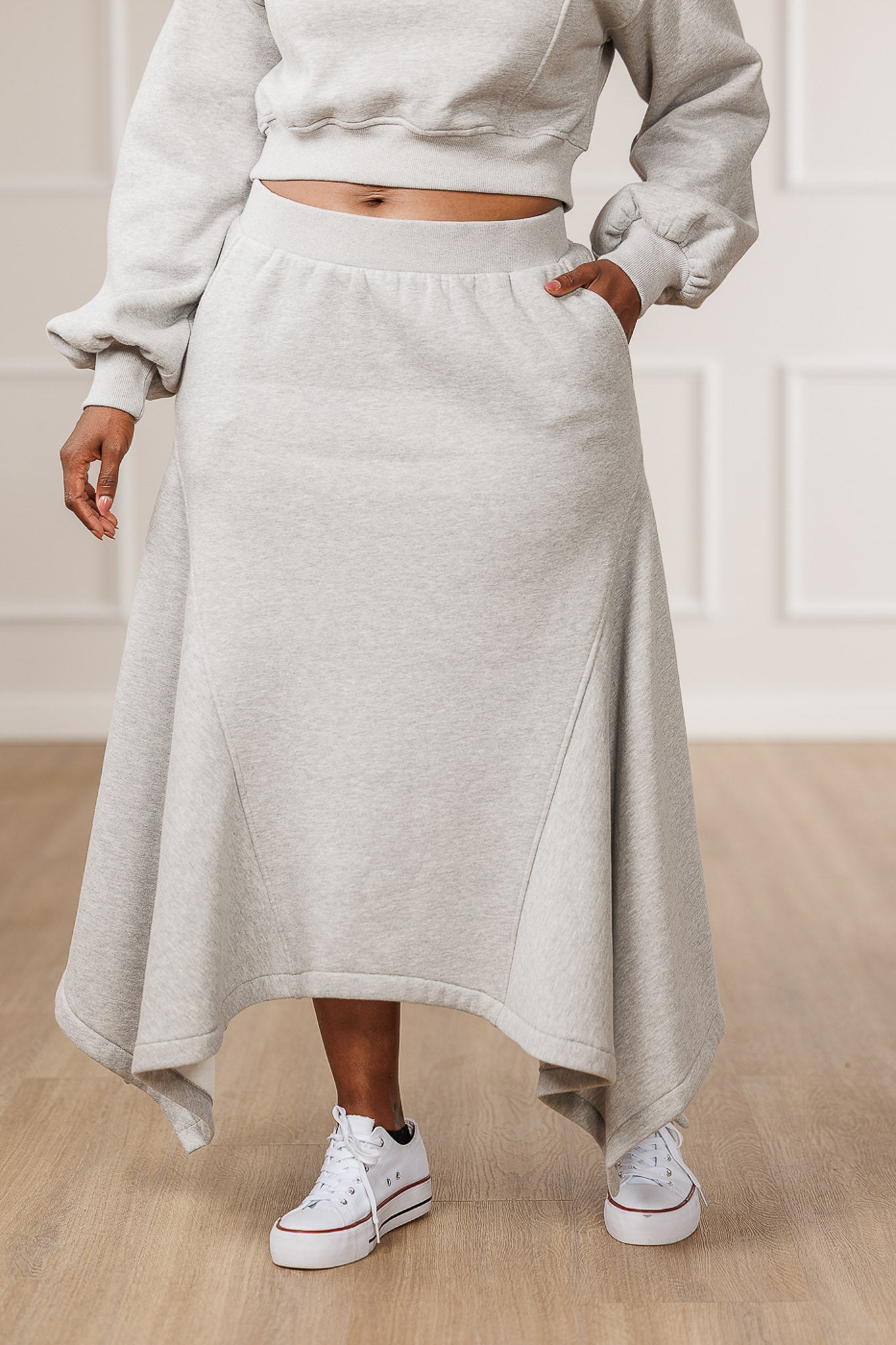 Sable Fleece Handkerchief Skirt - Heather Grey