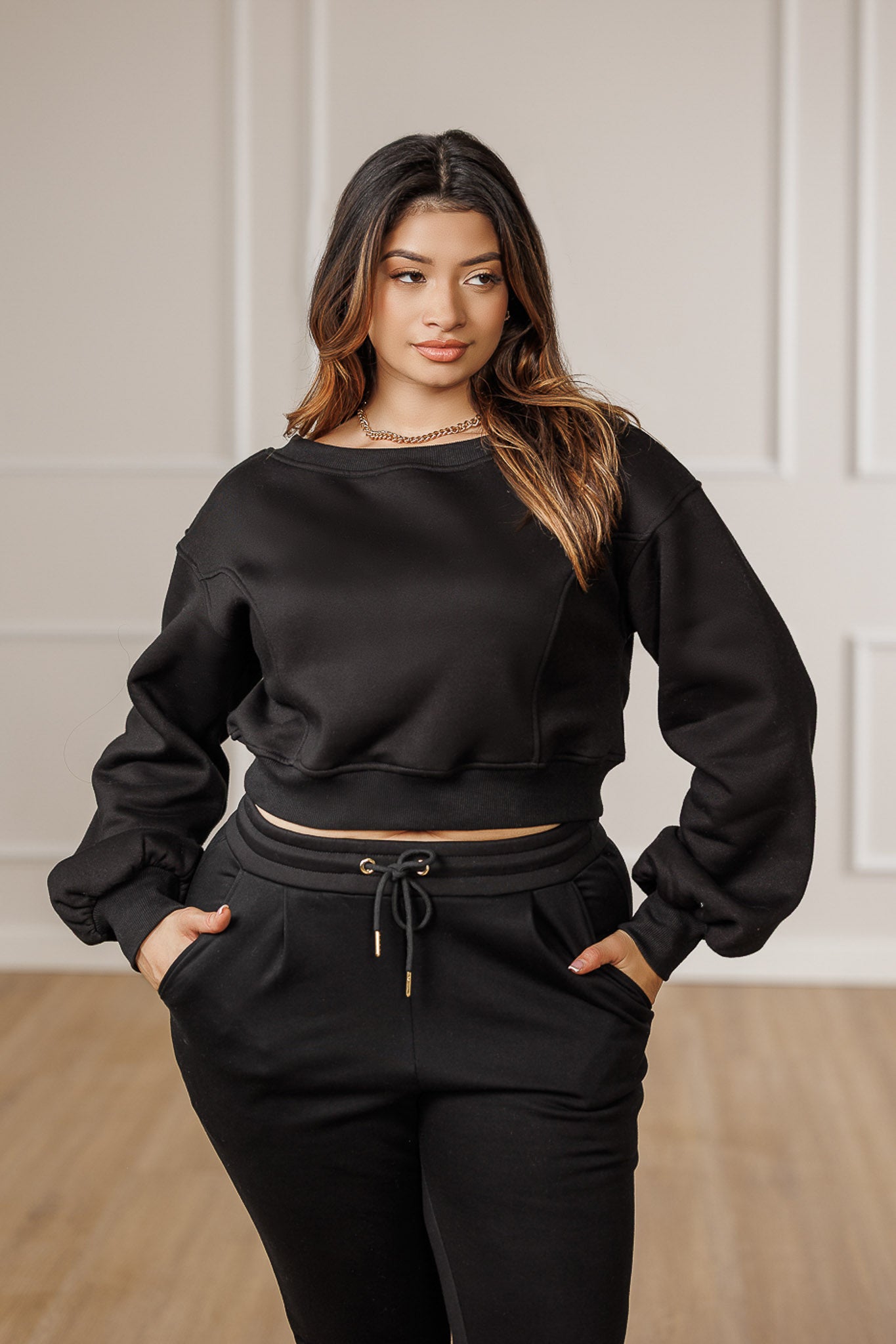 Izra Fleece Open Back Sweatshirt - Black