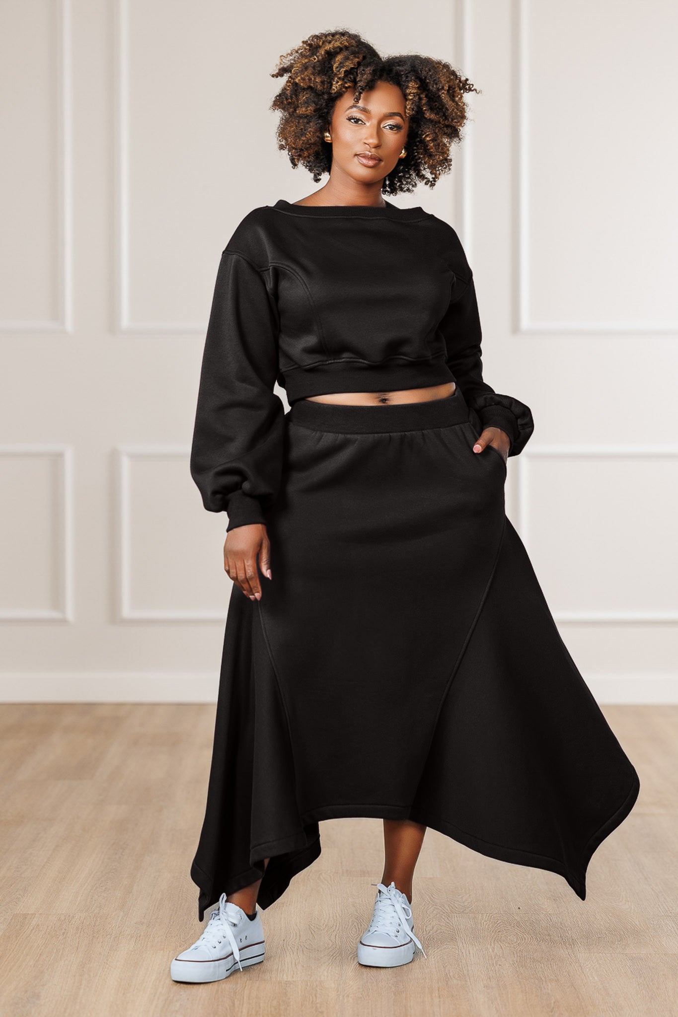 Sable Fleece Handkerchief Skirt - Black