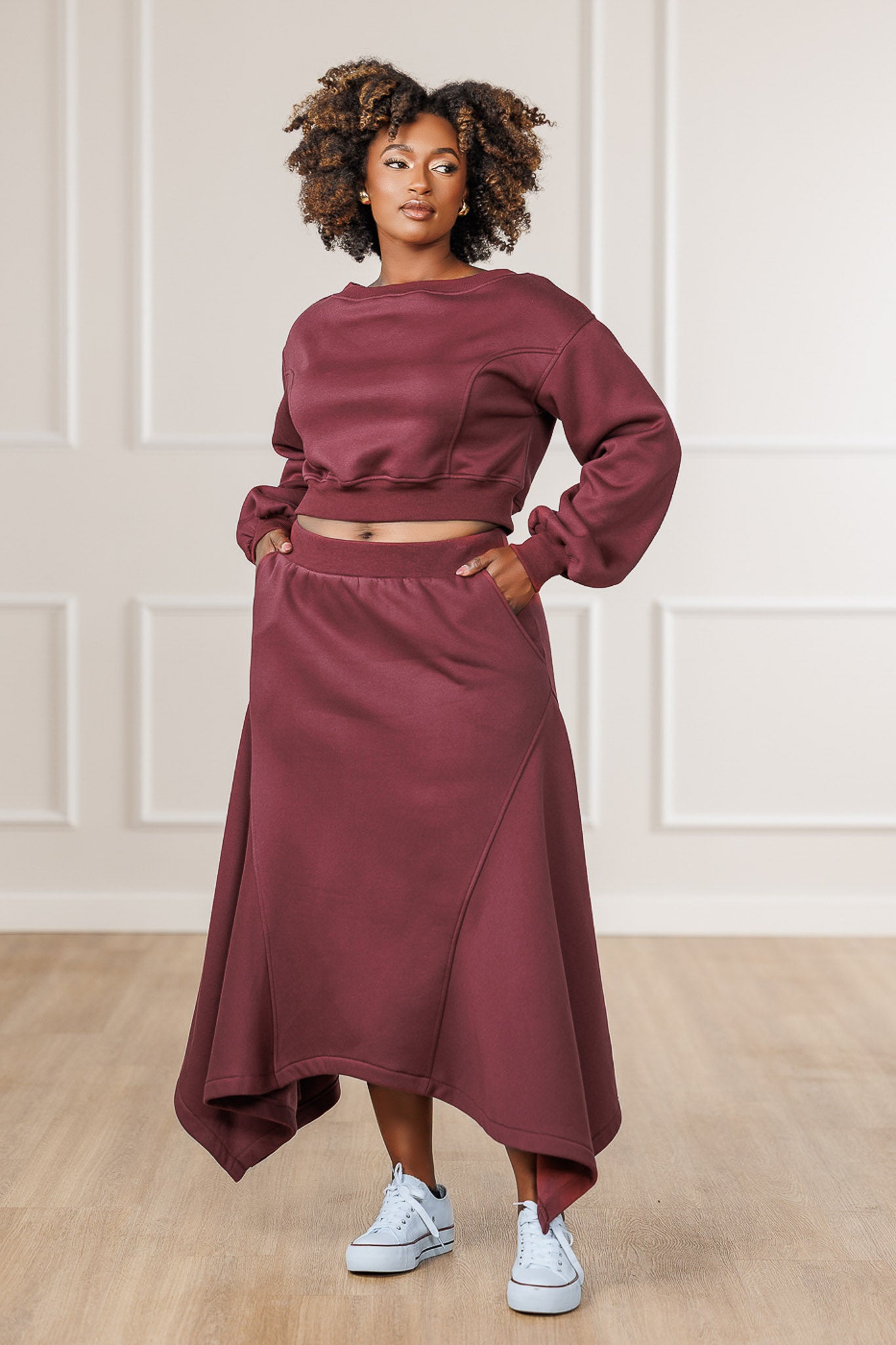 Sable Fleece Handkerchief Skirt - Maroon