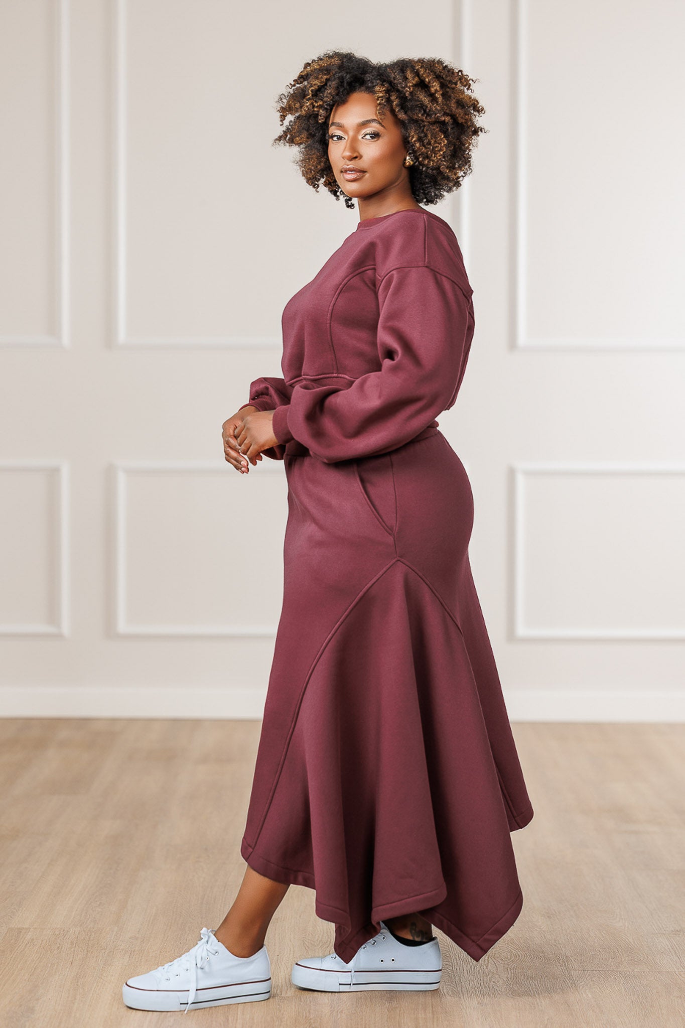 Sable Fleece Handkerchief Skirt - Maroon