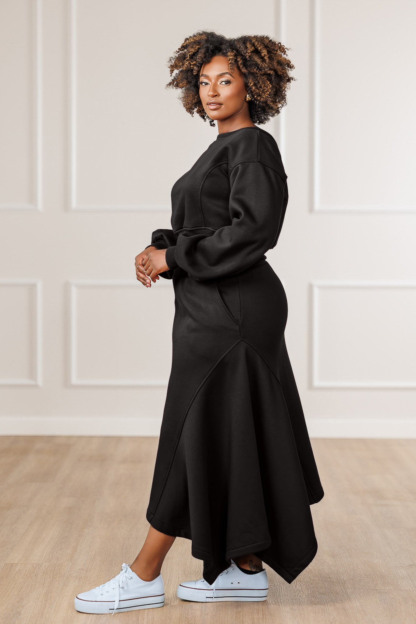 Sable Fleece Handkerchief Skirt - Black