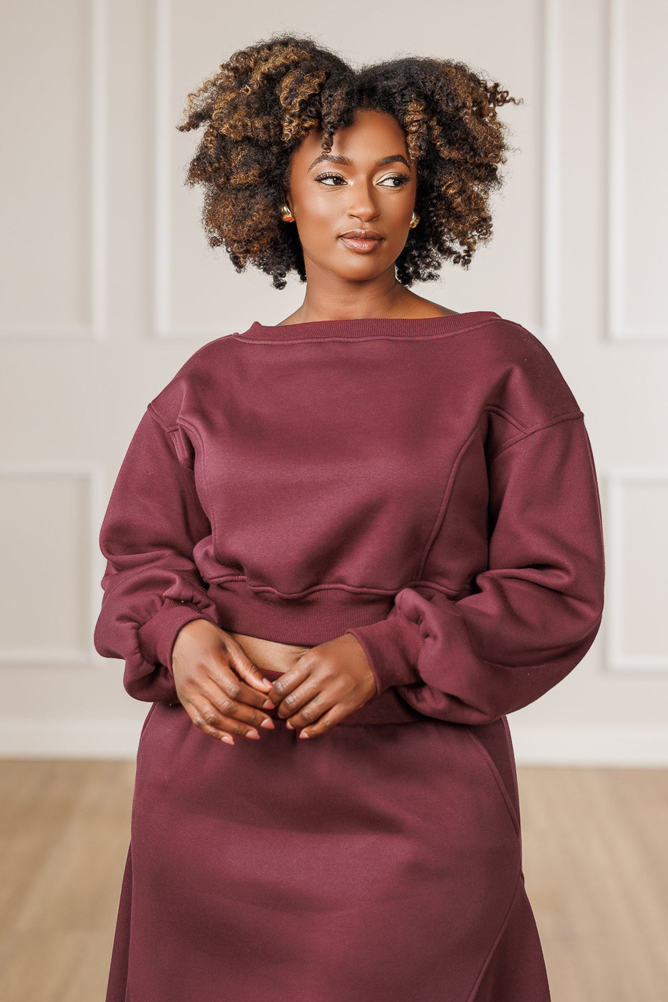 Izra Fleece Open Back Sweatshirt - Maroon