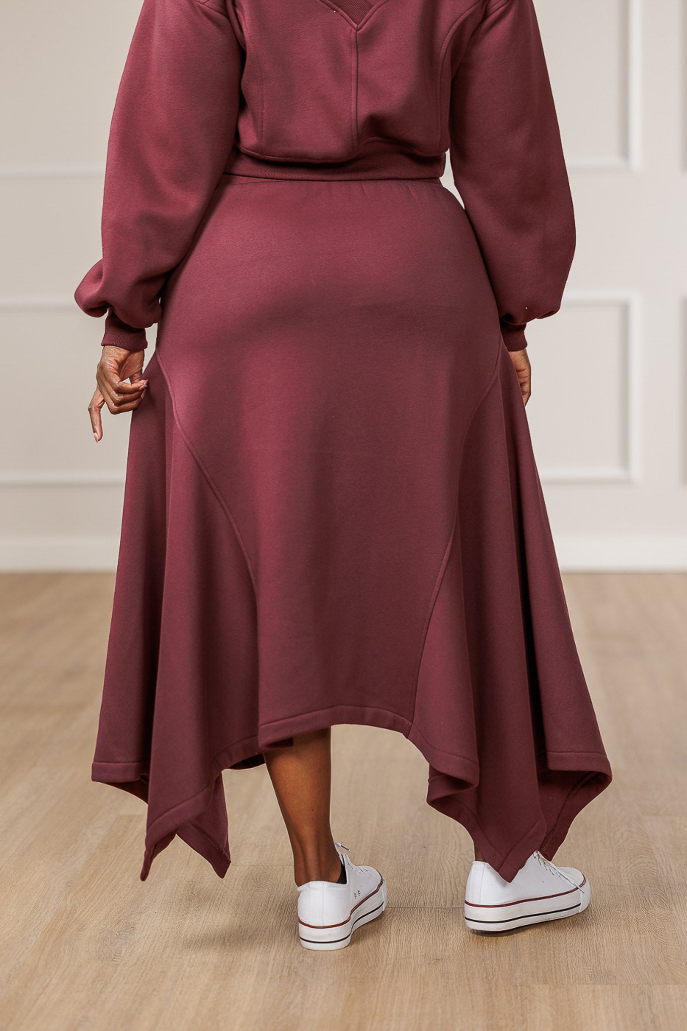 Sable Fleece Handkerchief Skirt - Maroon