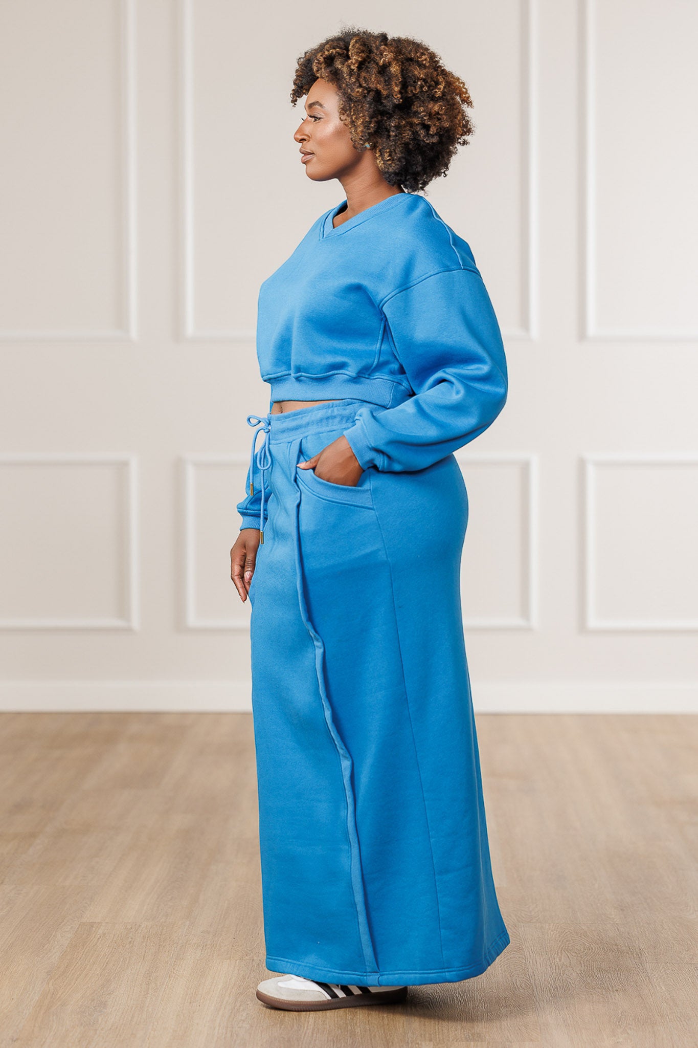 Samira Fleece Cropped Sweatshirt - Blue