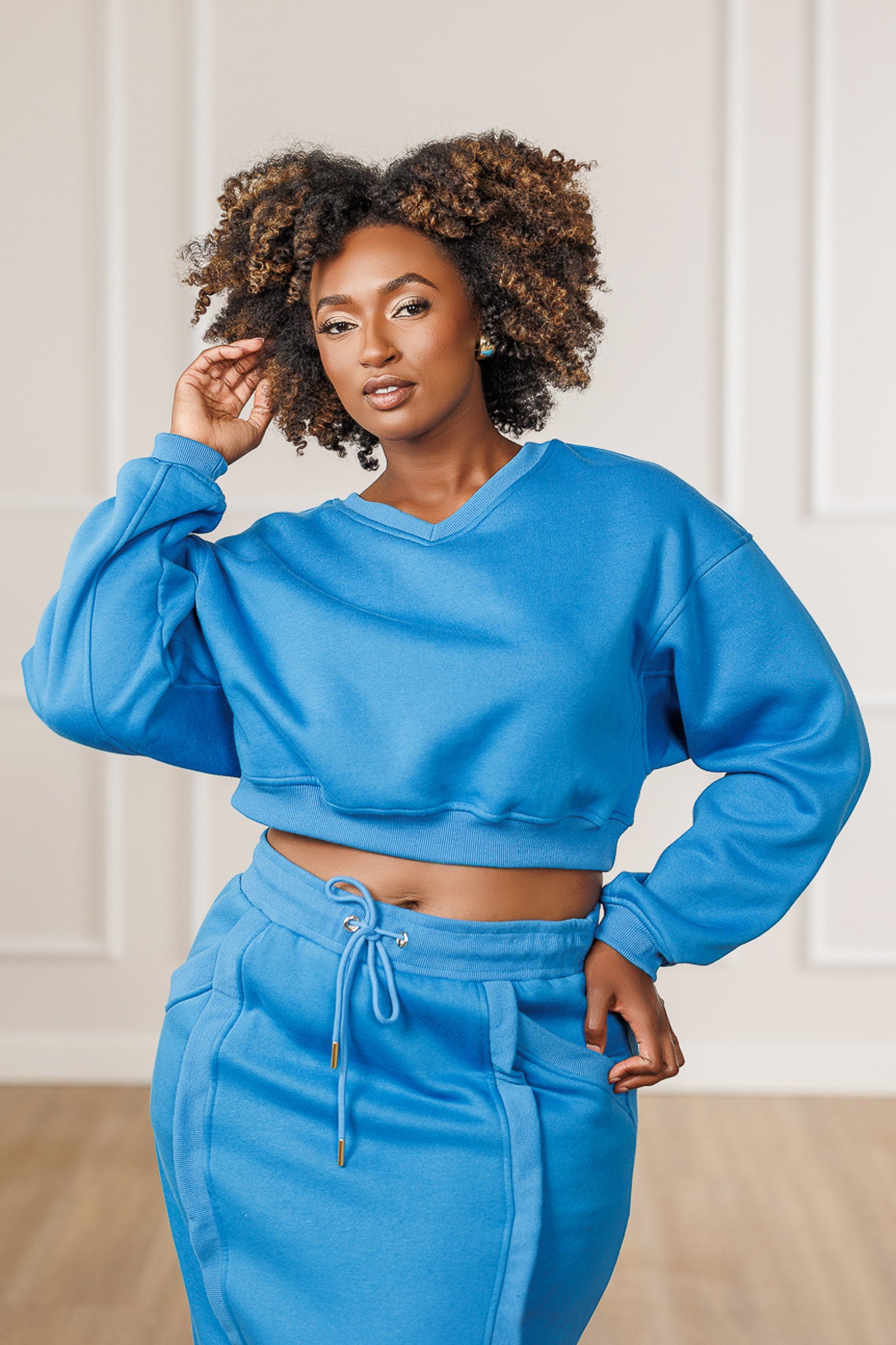 Samira Fleece Cropped Sweatshirt - Blue