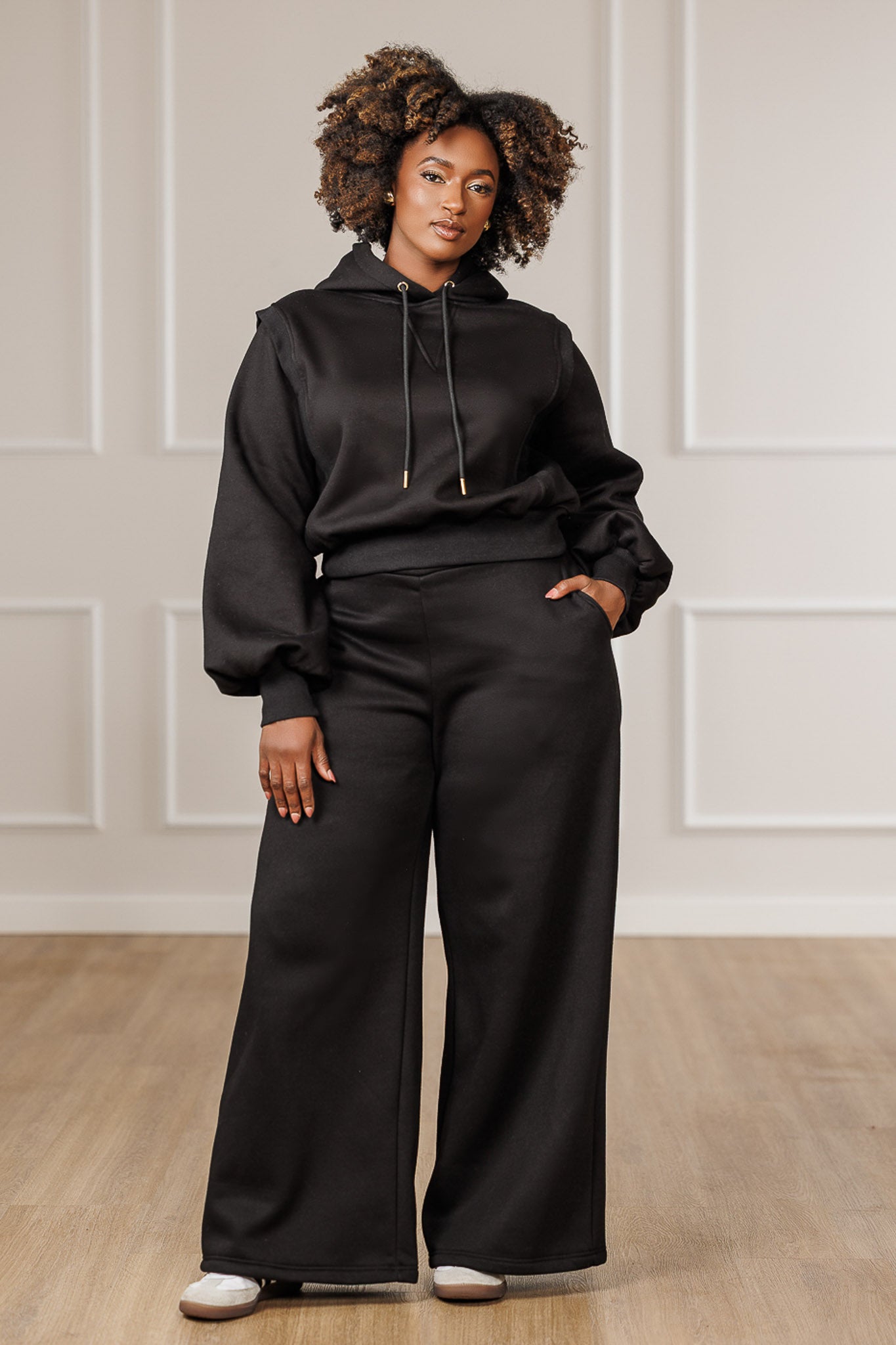 Blaire Fleece Overlay Hooded Jacket - Black