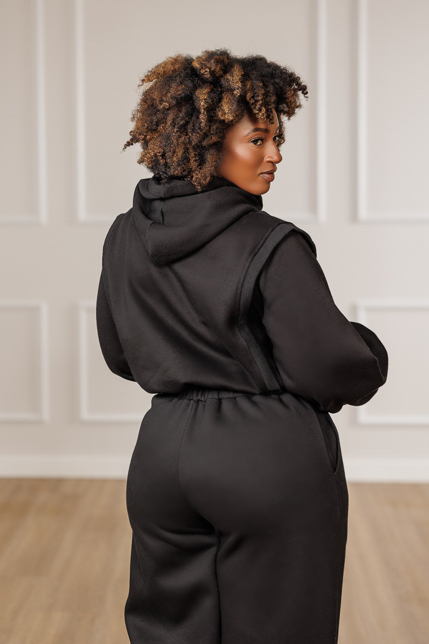 Blaire Fleece Overlay Hooded Jacket - Black