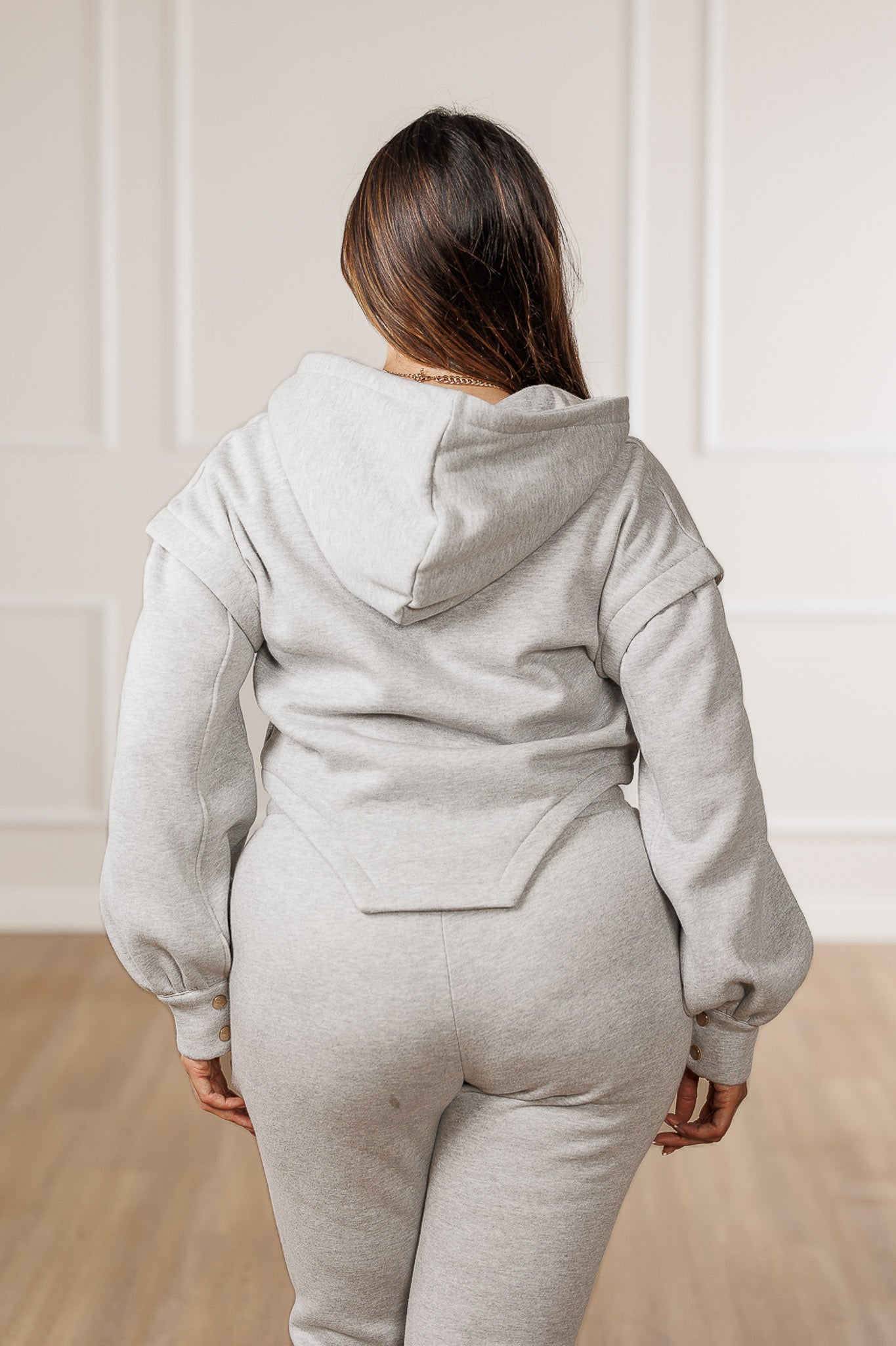Maya Fleece Asymmetric Hooded Jacket - Heather Grey