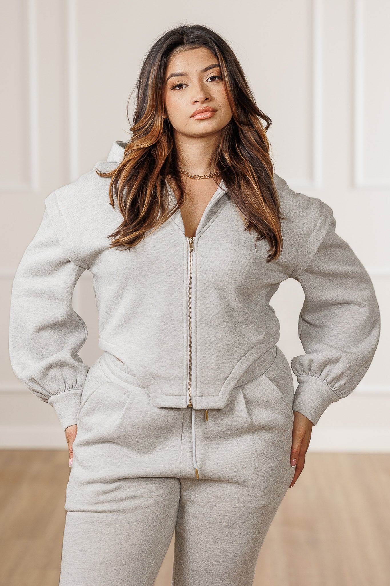 Maya Fleece Asymmetric Hooded Jacket - Heather Grey