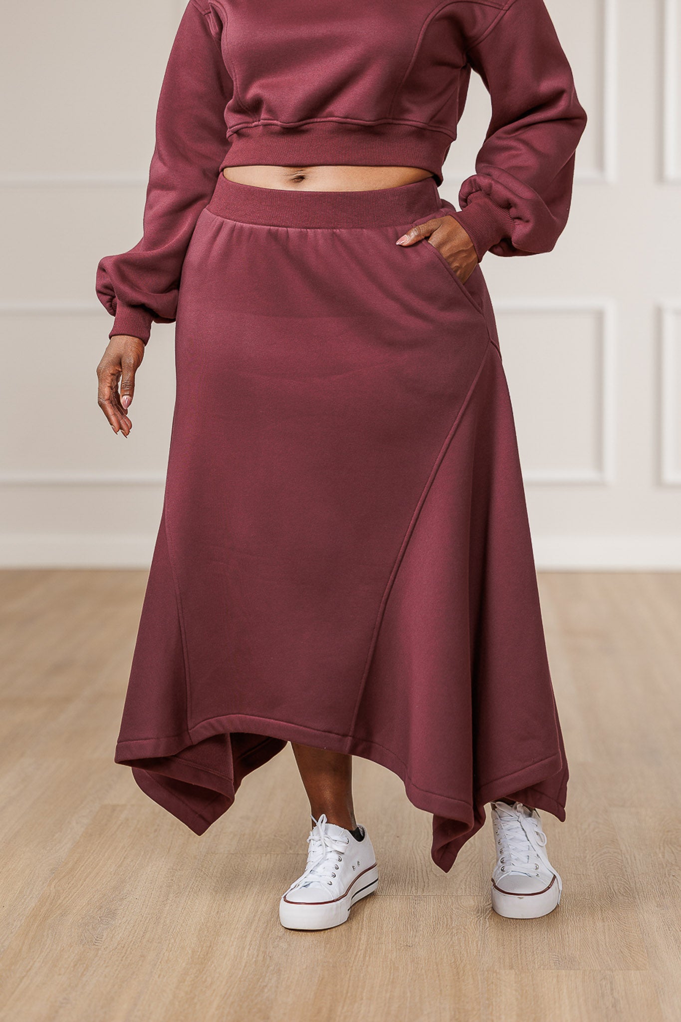 Sable Fleece Handkerchief Skirt - Maroon