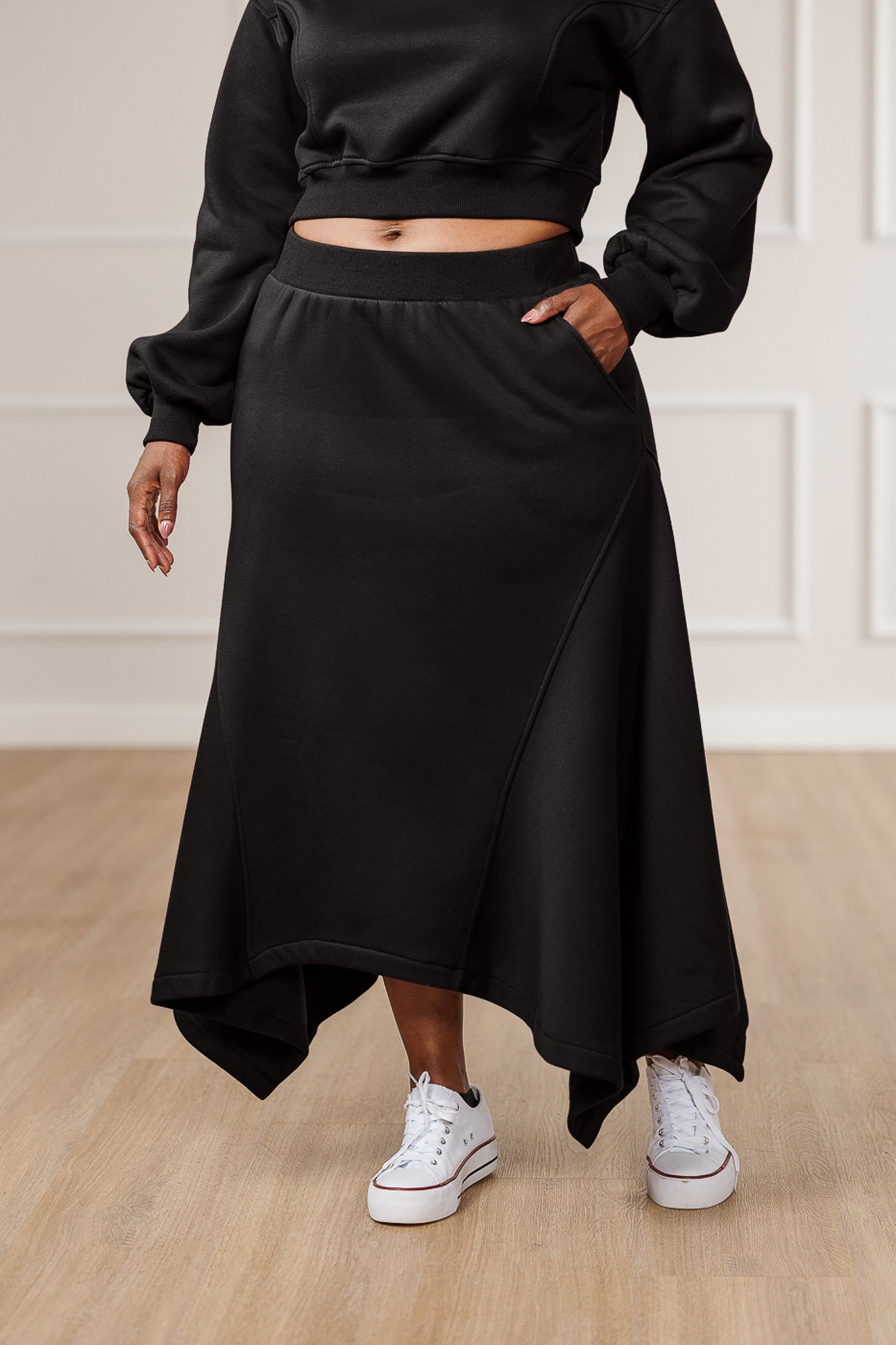 Sable Fleece Handkerchief Skirt - Black