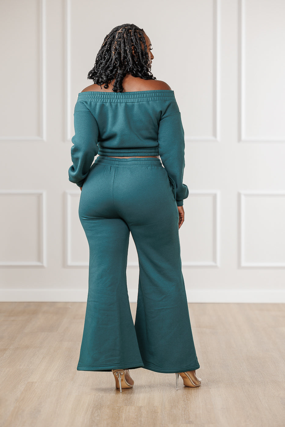 FINAL SALE - Quinnley Fleece Seamed Flare Pants - Emerald