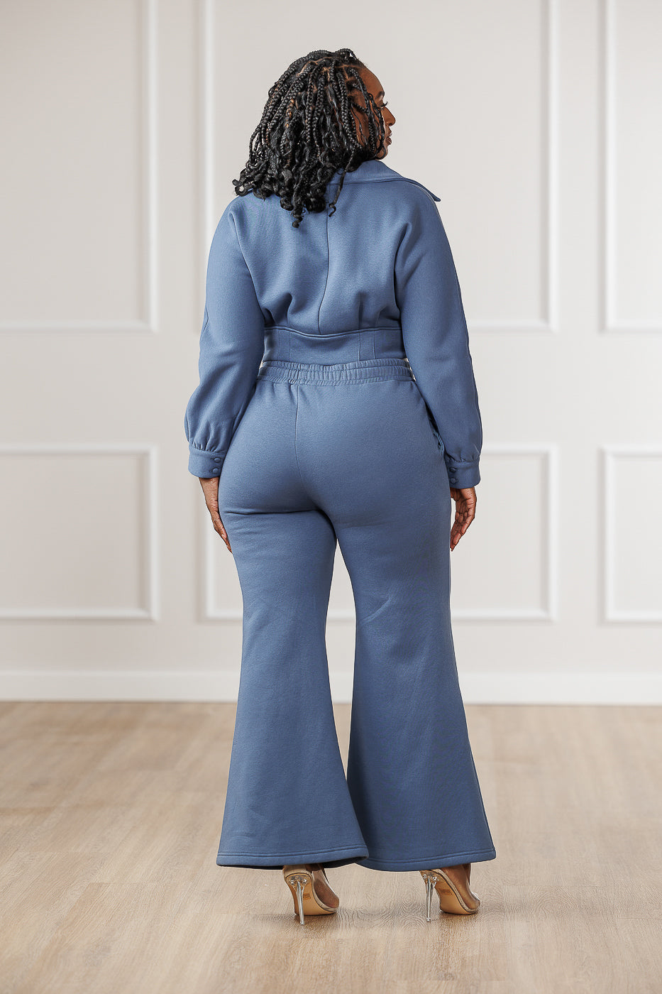 FINAL SALE - Quinnley Fleece Seamed Flare Pants - Steel Blue
