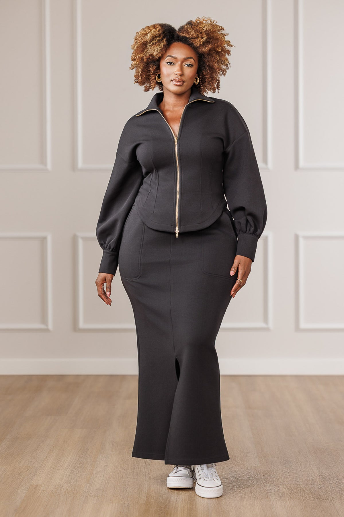 Ava Front Slit Maxi Skirt - Black