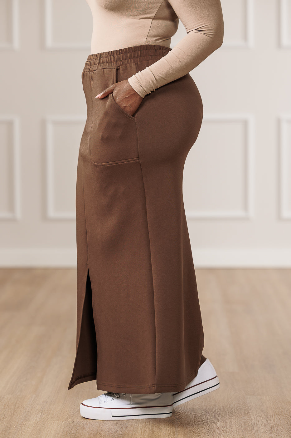 Ava Front Slit Maxi Skirt - Brown