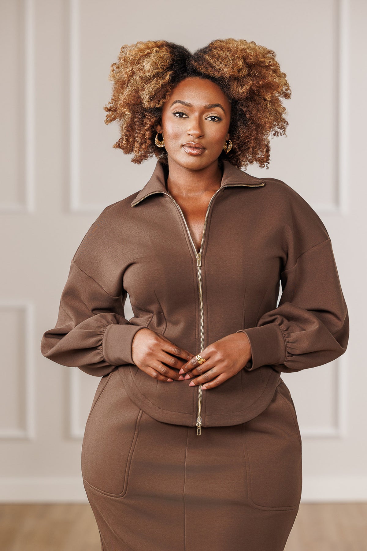 Nyla Cinched Waist Jacket - Brown