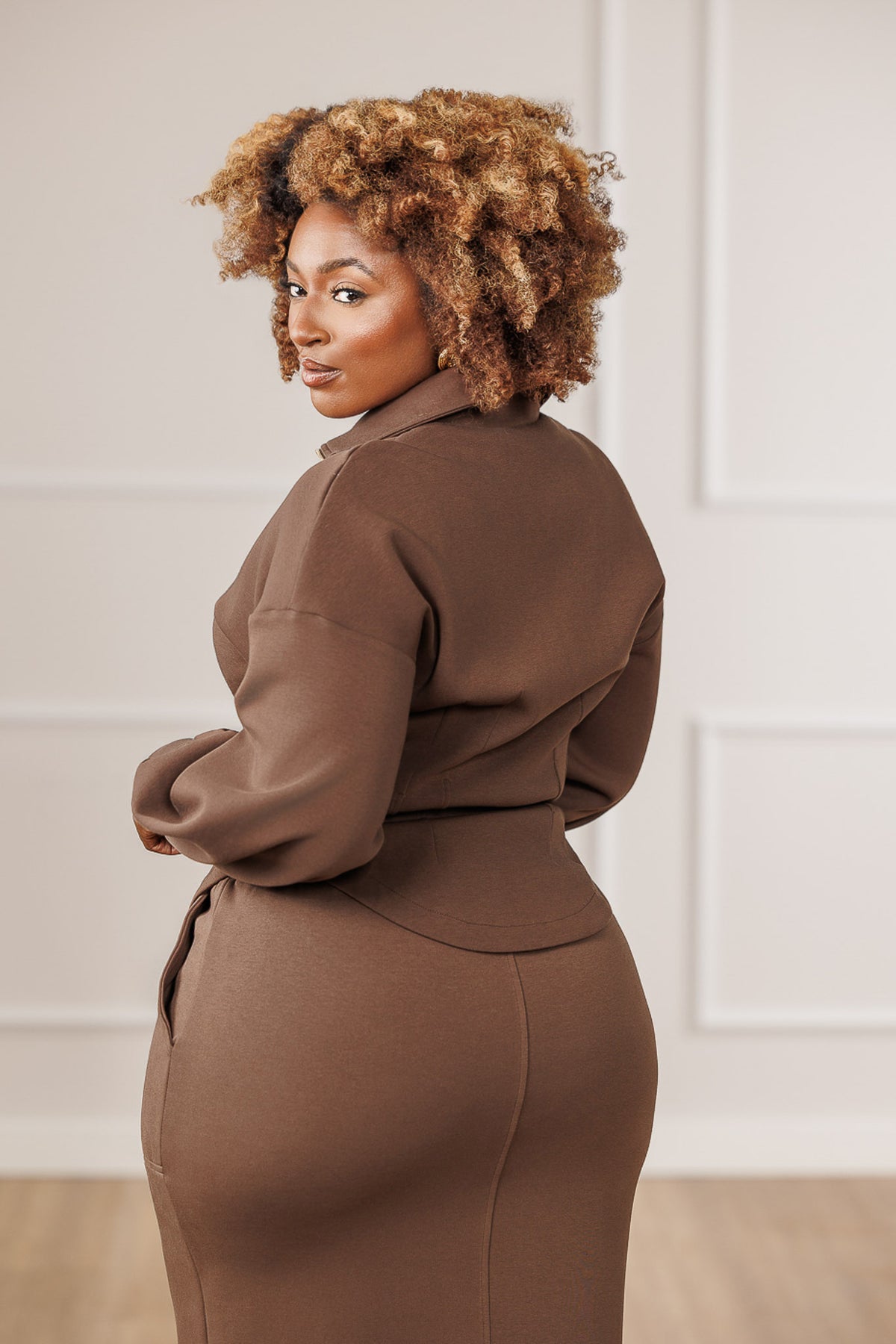 Nyla Cinched Waist Jacket - Brown