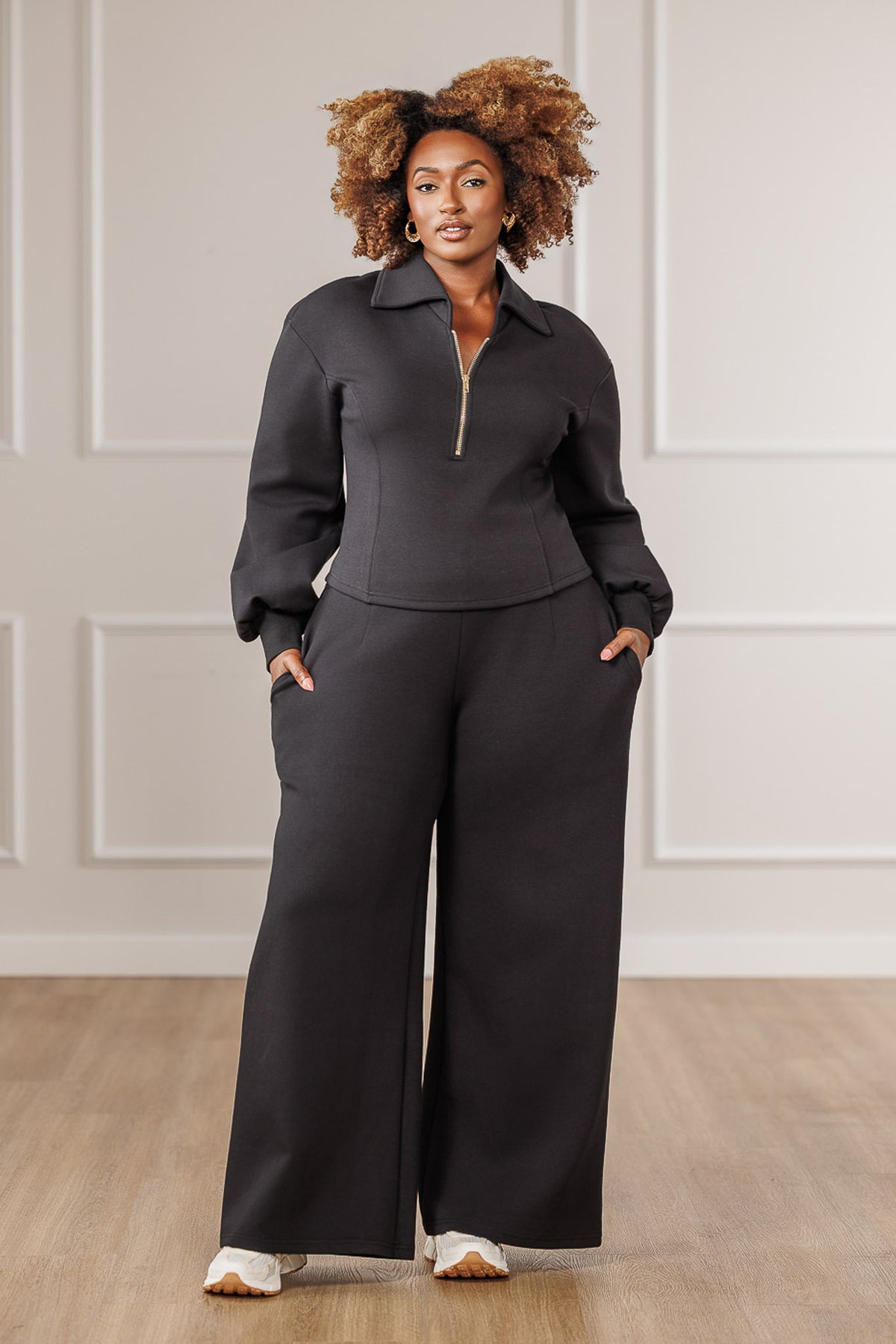 Cleo Half Zip Top - Black