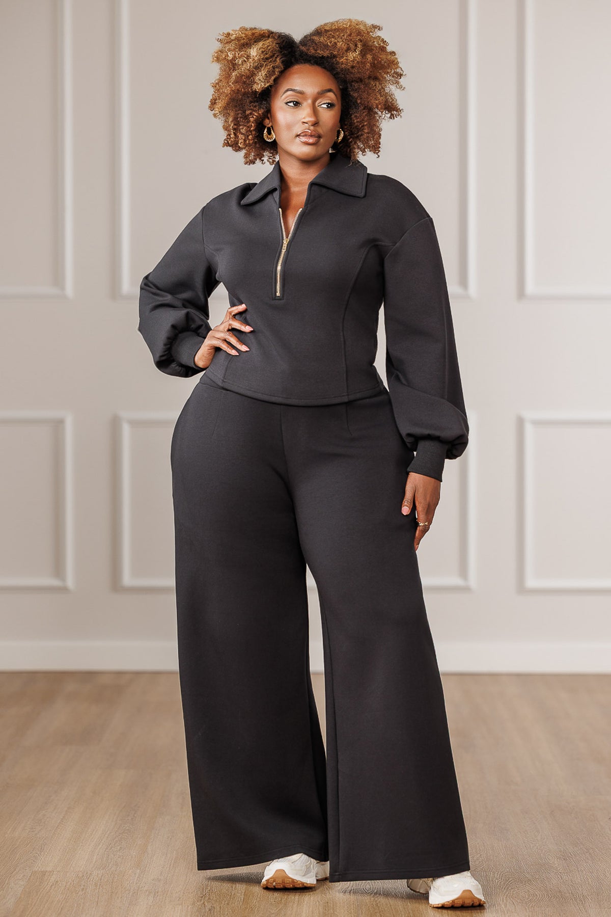Cleo Half Zip Top - Black