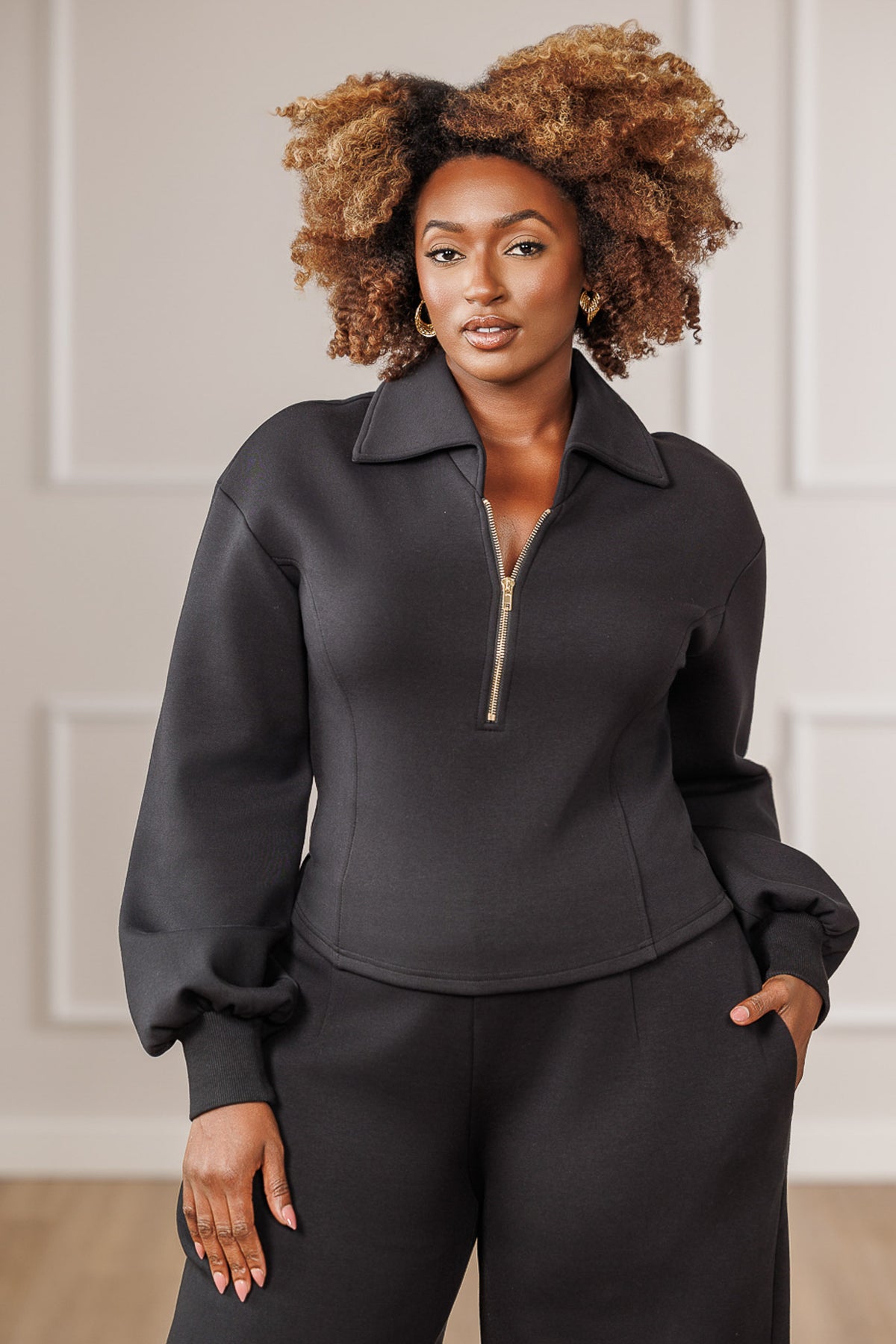 Cleo Half Zip Top - Black
