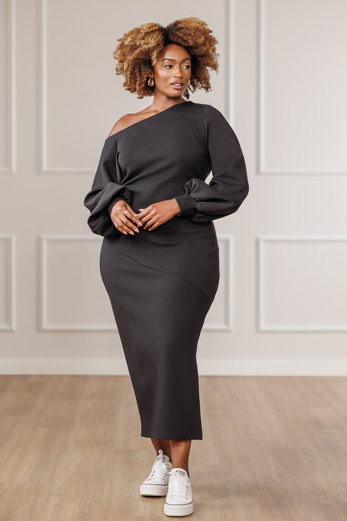Randi Off-Shoulder Side Slit Dress - Black