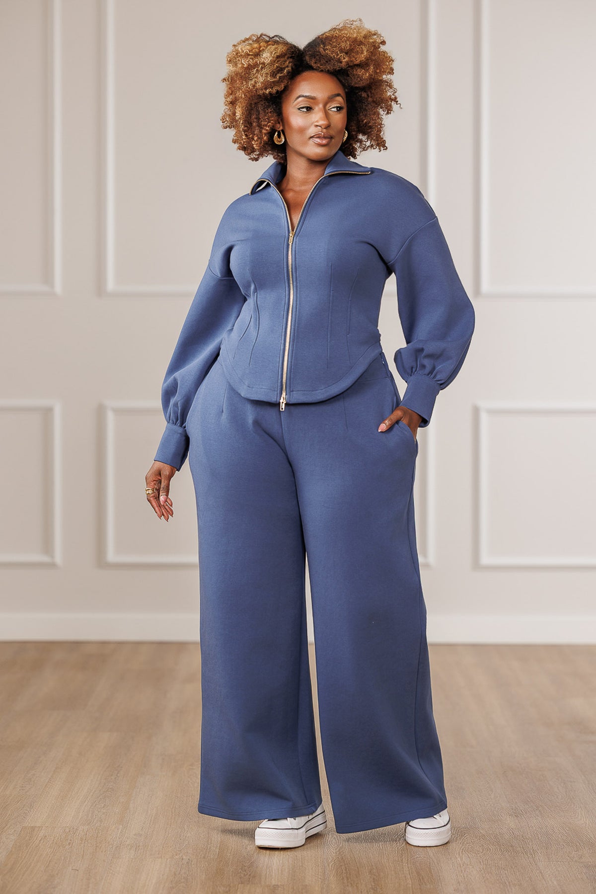 Nyla Cinched Waist Jacket - Blue