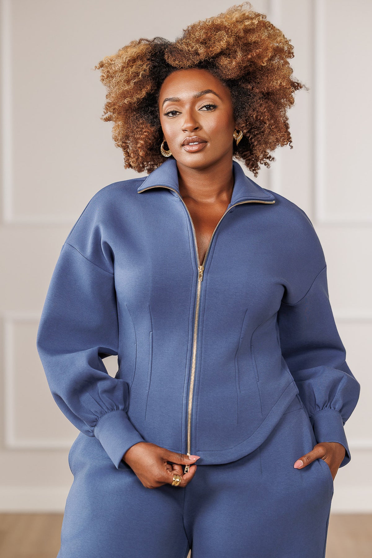 Nyla Cinched Waist Jacket - Blue